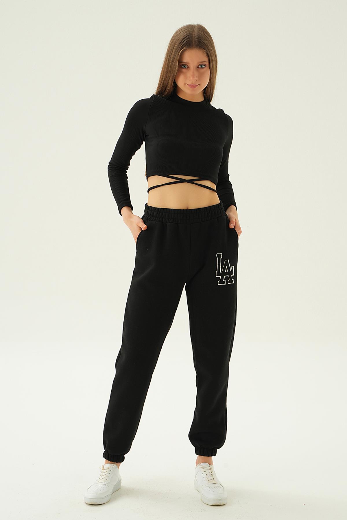 Siyah LA Nakış Detay Eşofman 2795 - 6