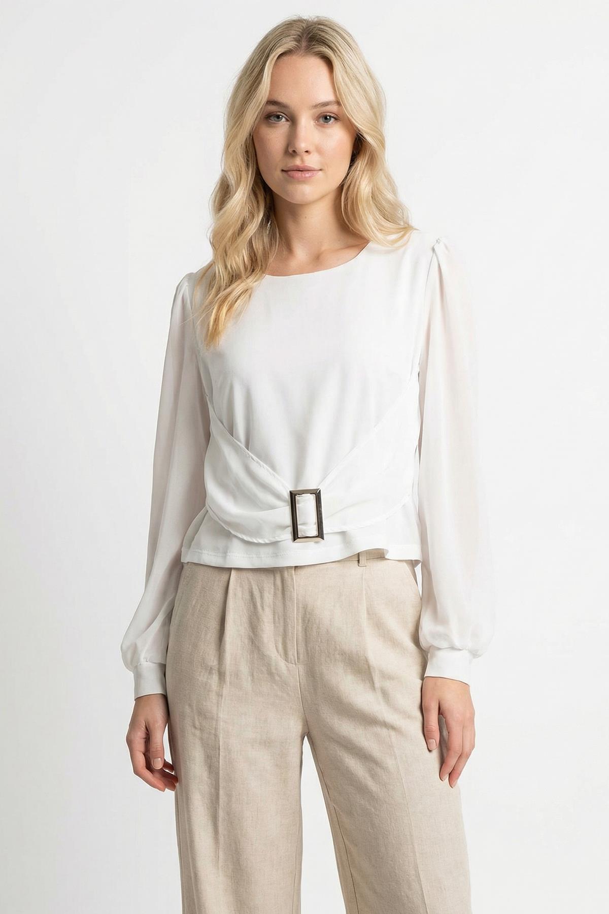 Beyaz Aksesuar Detay Bluz 2831 