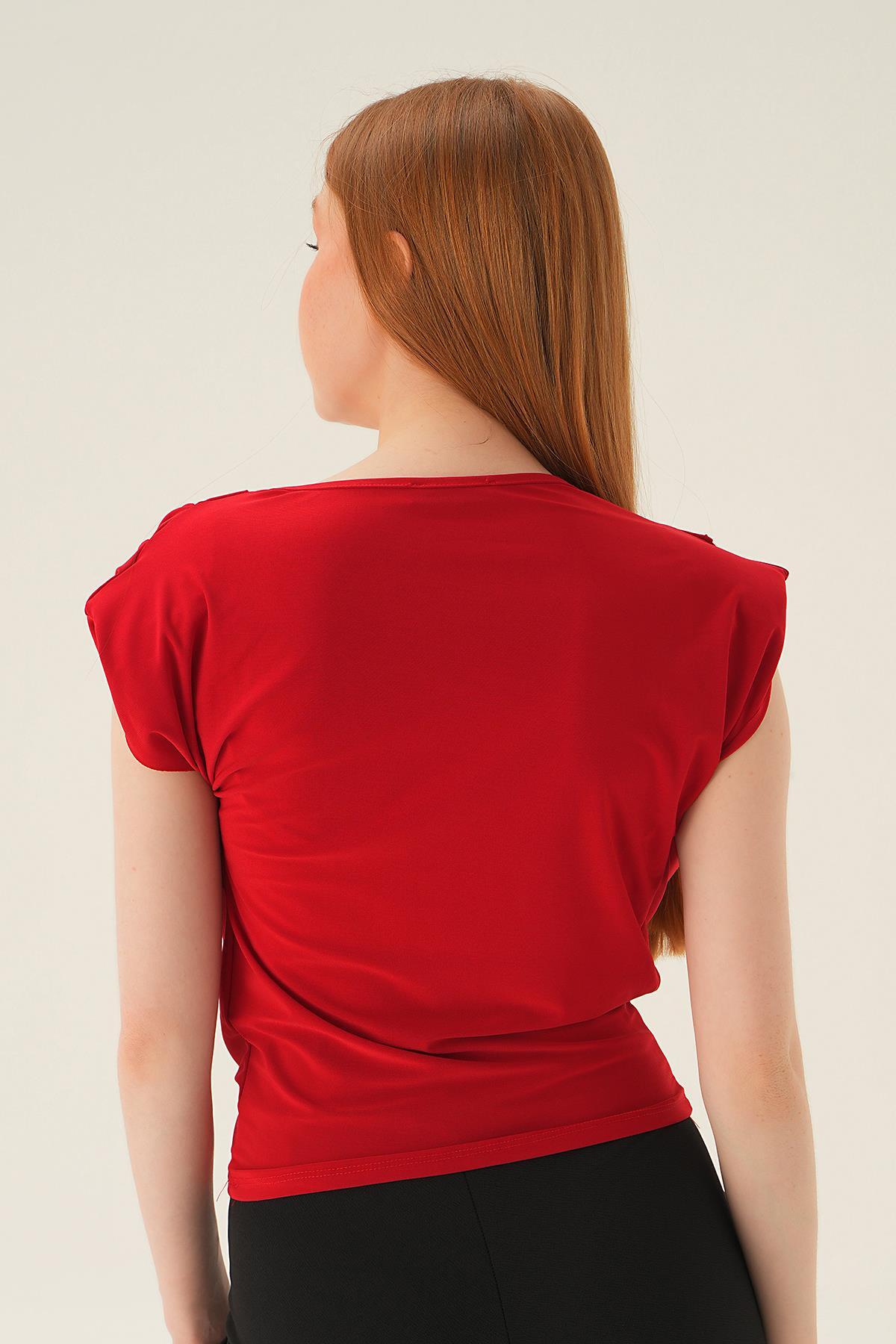Kırmızı Omuz Vatkalı Bluz 2832 - 5