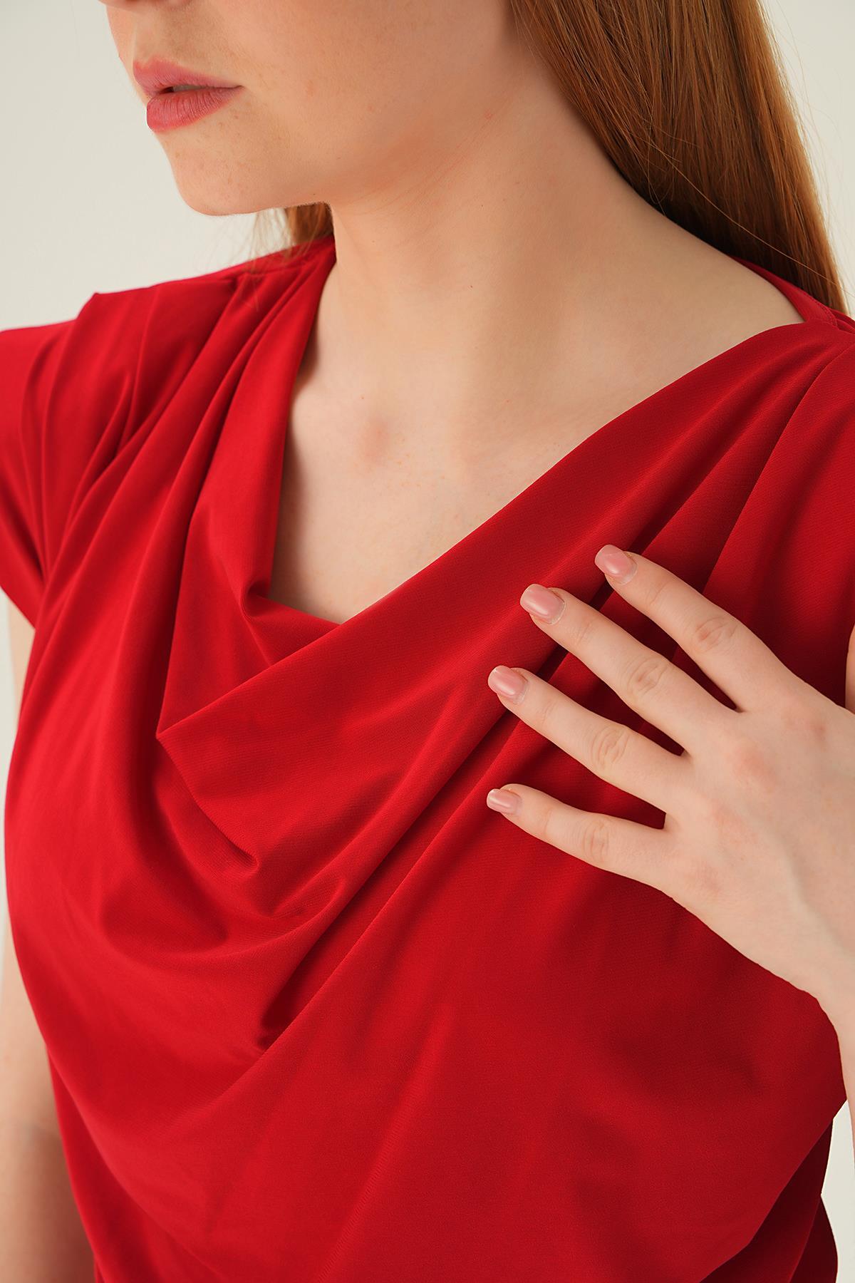 Kırmızı Omuz Vatkalı Bluz 2832 - 6