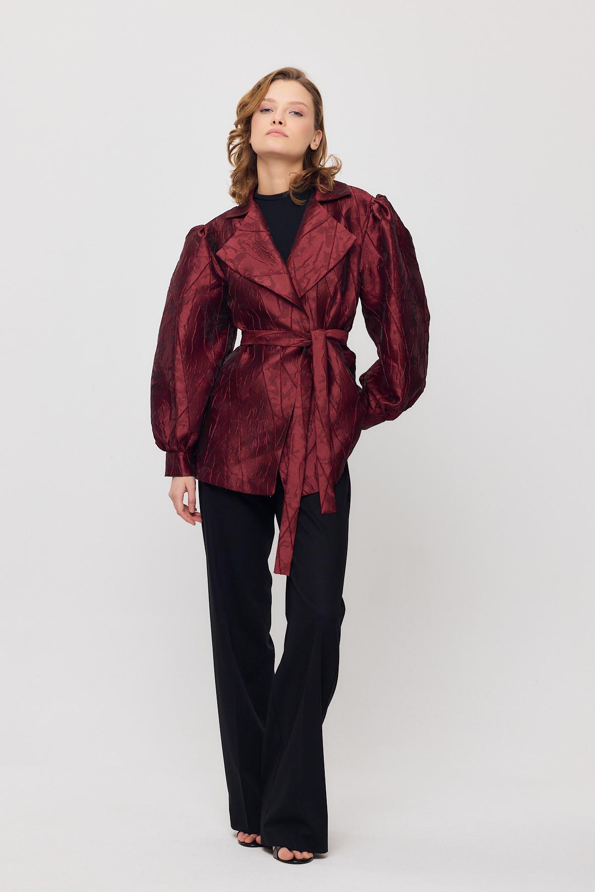 2848 Desenli Balon Kol Ceket Bordo - 2