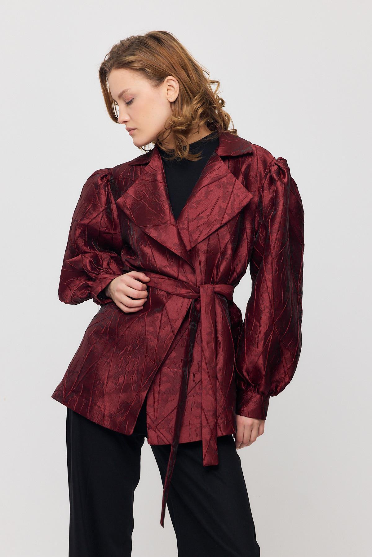 Bordo Desenli Balon Kol Ceket 2848 - 3