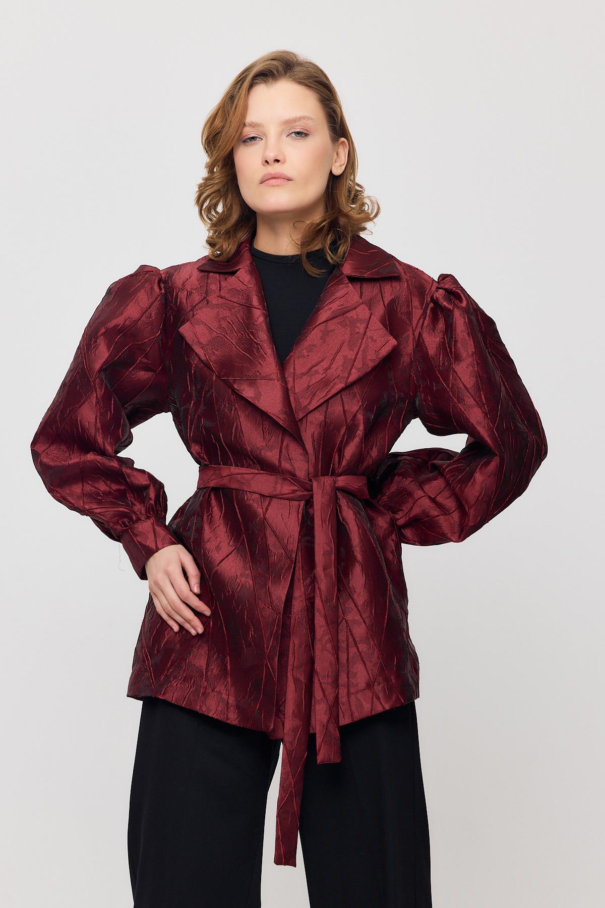 Bordo Desenli Balon Kol Ceket 2848 - 6