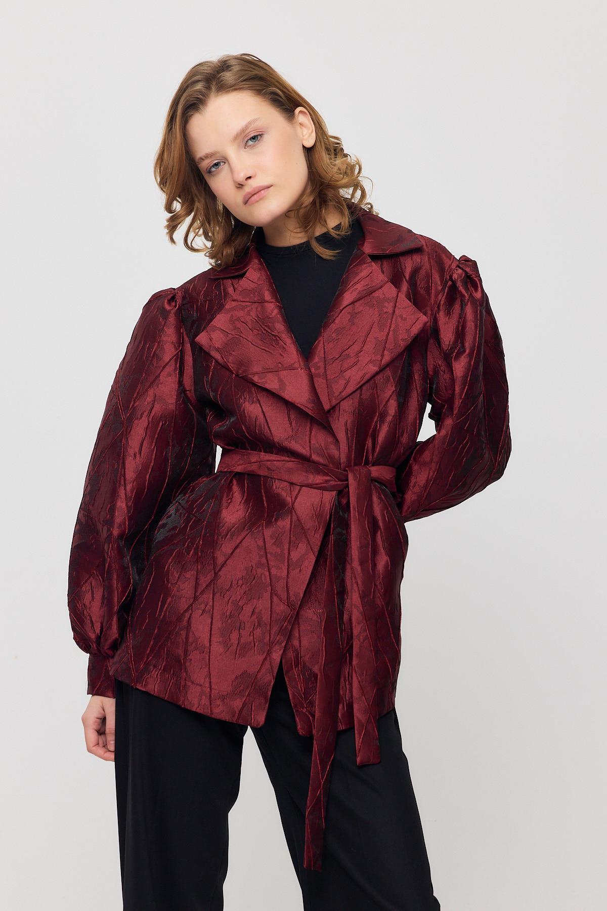 Bordo Desenli Balon Kol Ceket 2848 - 7