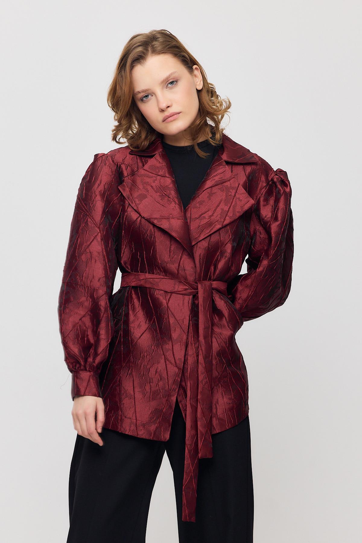 Desenli Balon Kol Ceket 2848 Bordo - RAYS