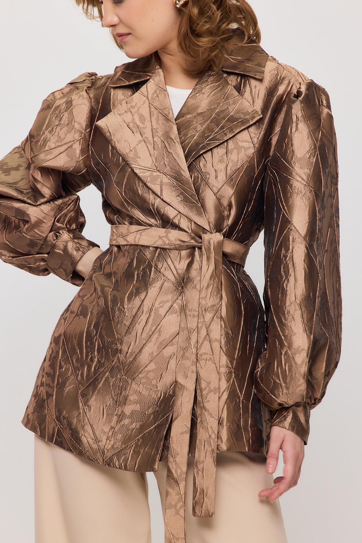 2848 Desenli Balon Kol Ceket Camel - 4