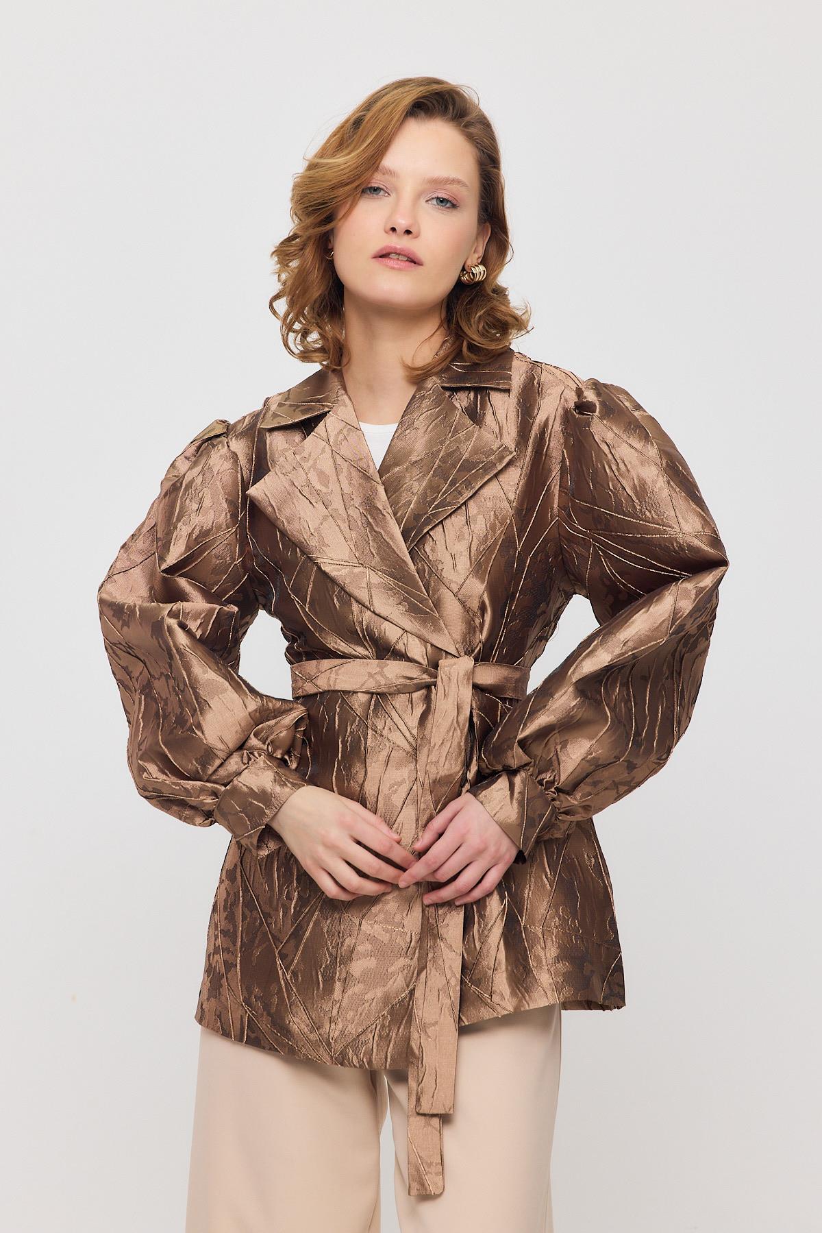 Camel Desenli Balon Kol Ceket 2848 