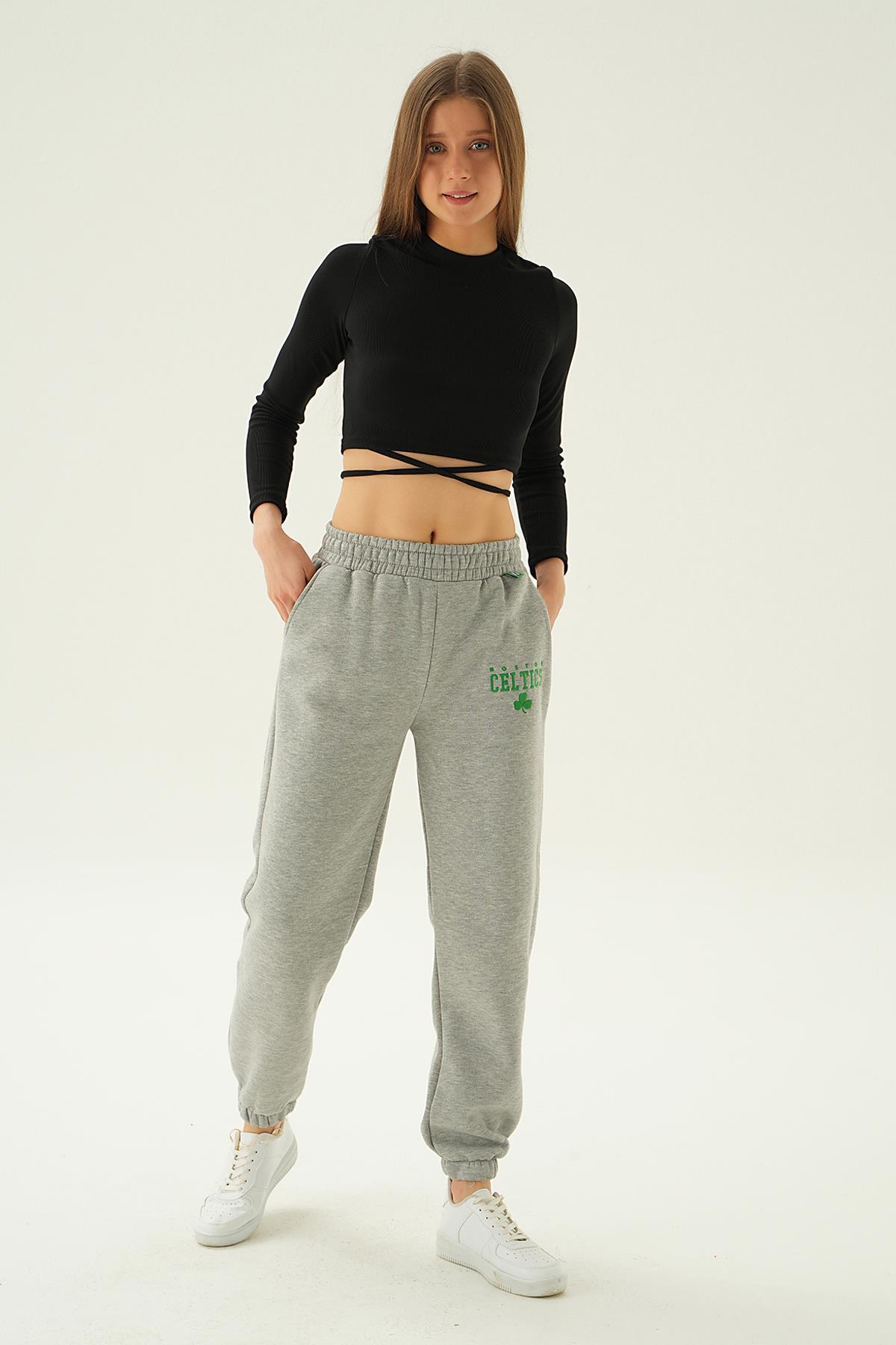 2859 Celtics Nakış Detay Eşofman Gri - 2