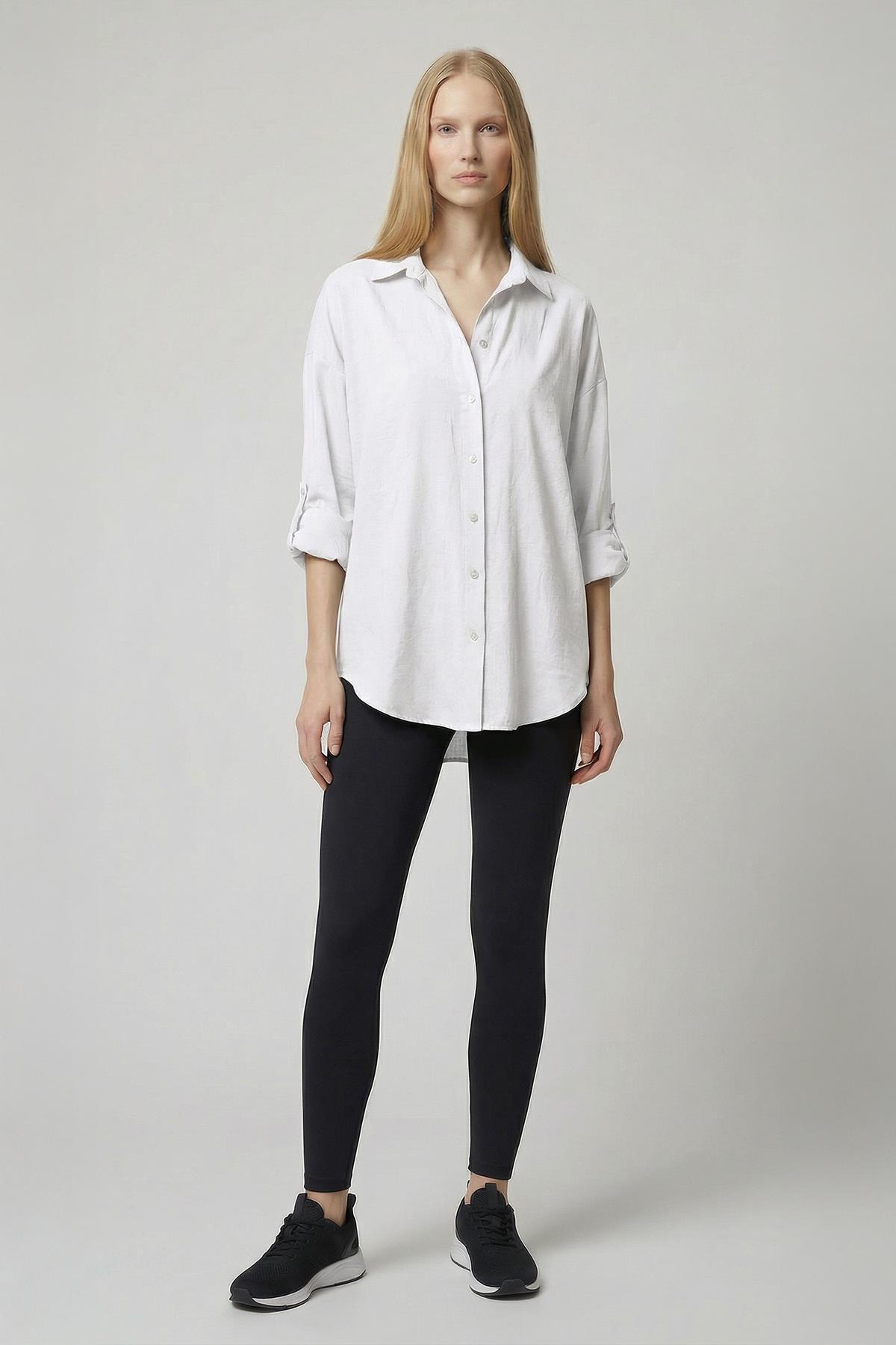 2893 Oversize Gömlek Beyaz - 1