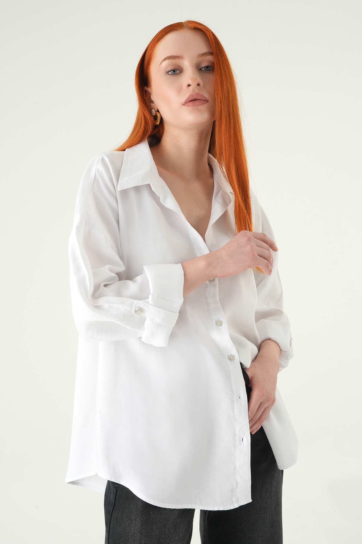Beyaz Oversize Gömlek 2893 - 6