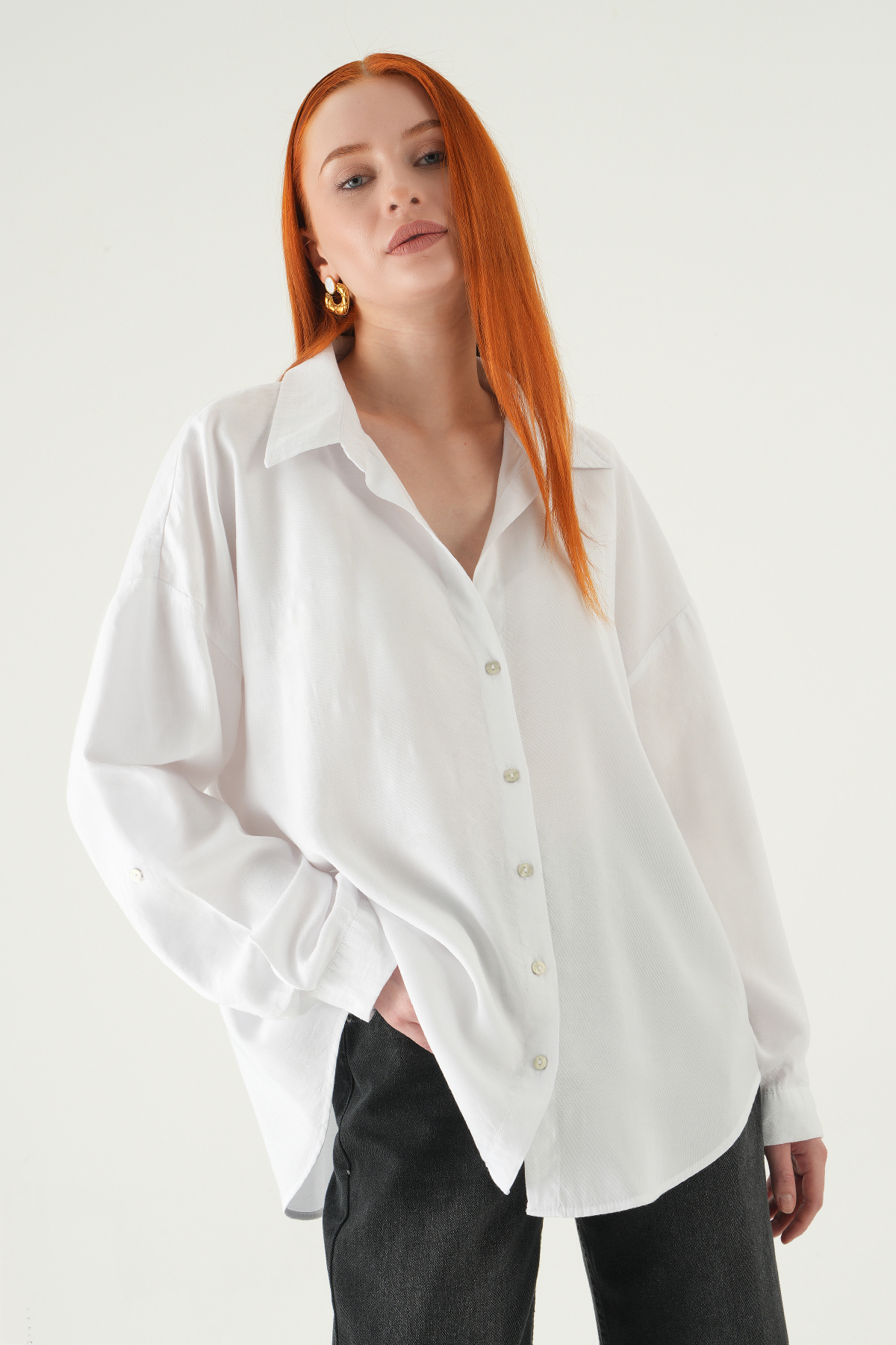 Beyaz Oversize Gömlek 2893 - 7