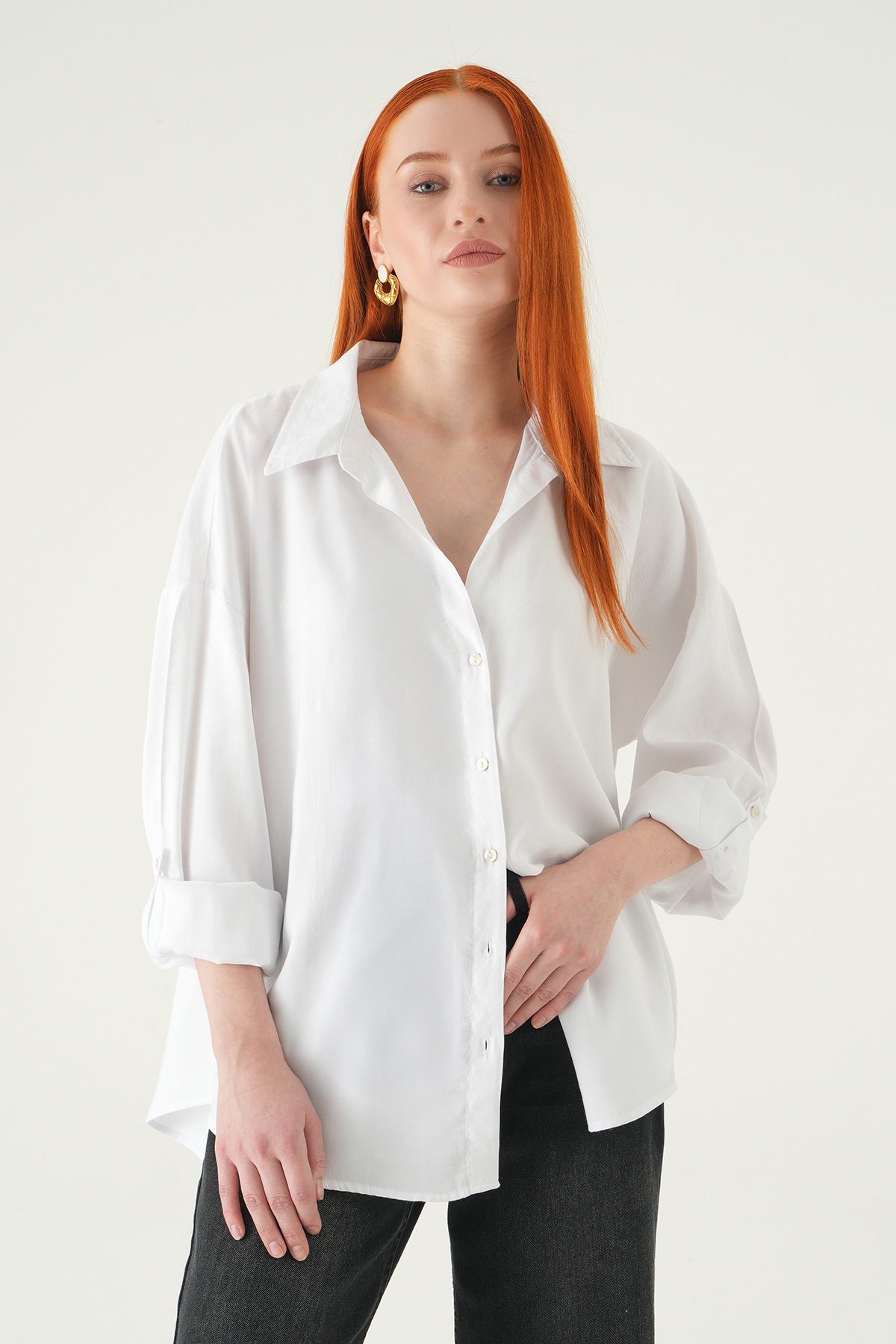 Beyaz Oversize Gömlek 2893 