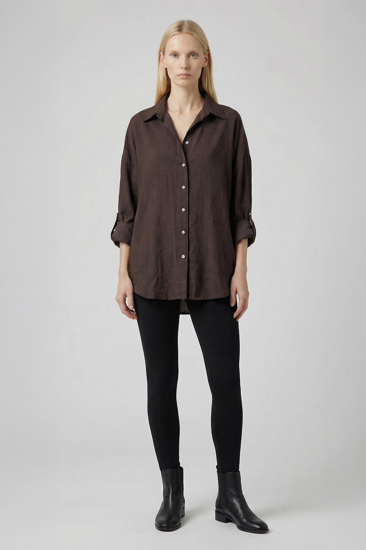 2893 Oversize Gömlek Kahve - RAYS