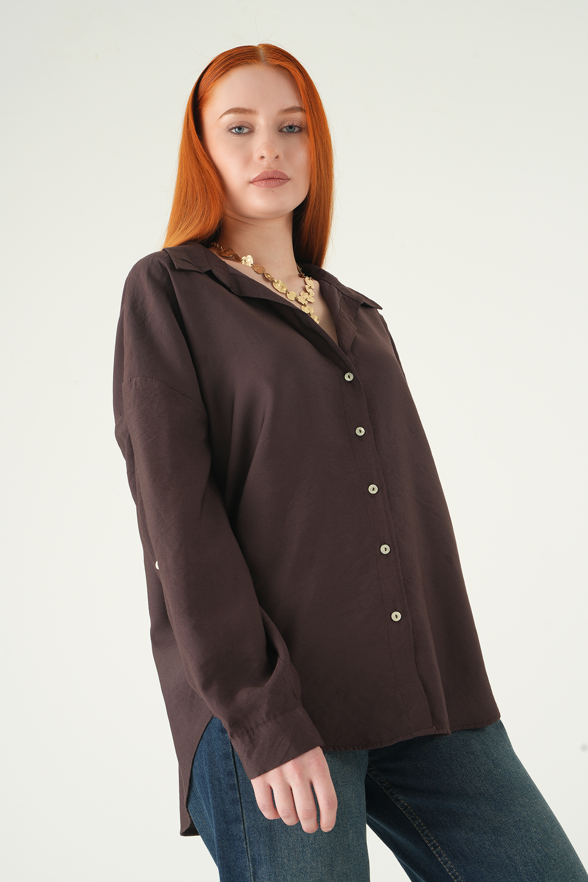 Kahve Oversize Gömlek 2893 - 2