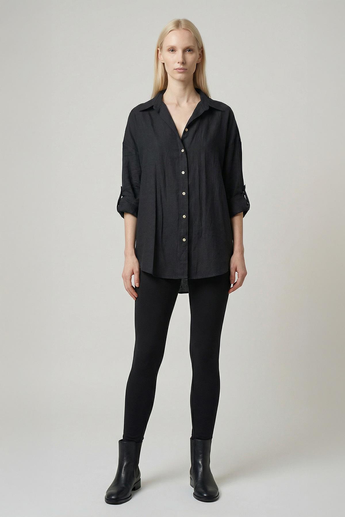 2893 Oversize Gömlek Siyah - RAYS