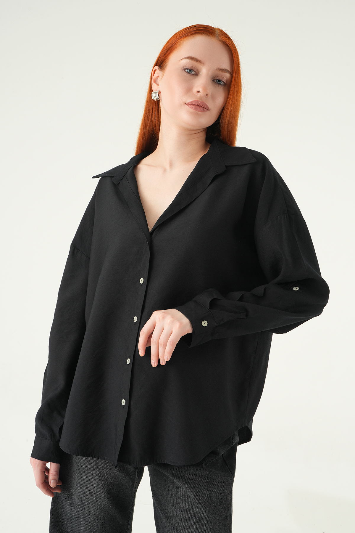 Siyah Oversize Gömlek 2893 - 1