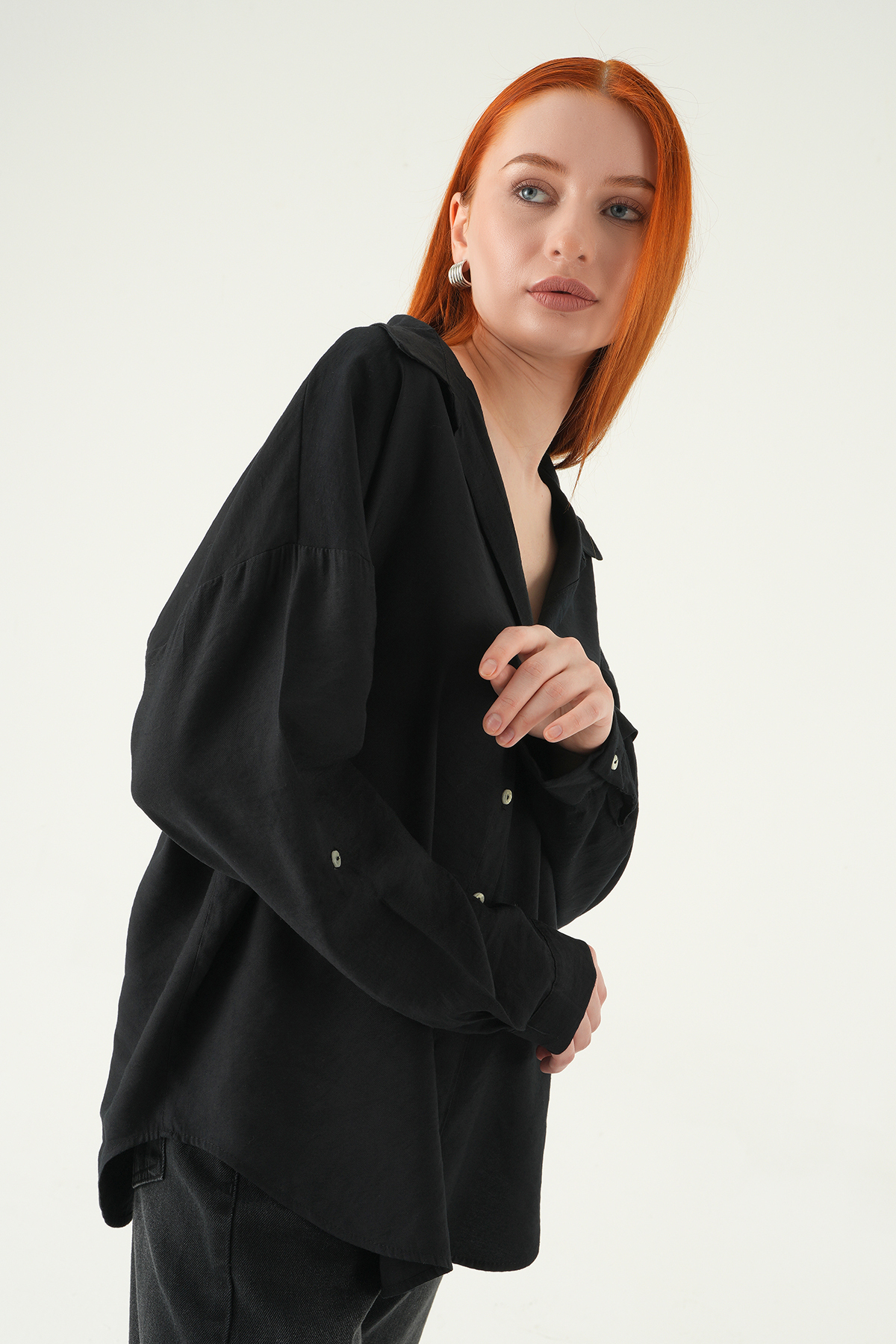 Siyah Oversize Gömlek 2893 - 6