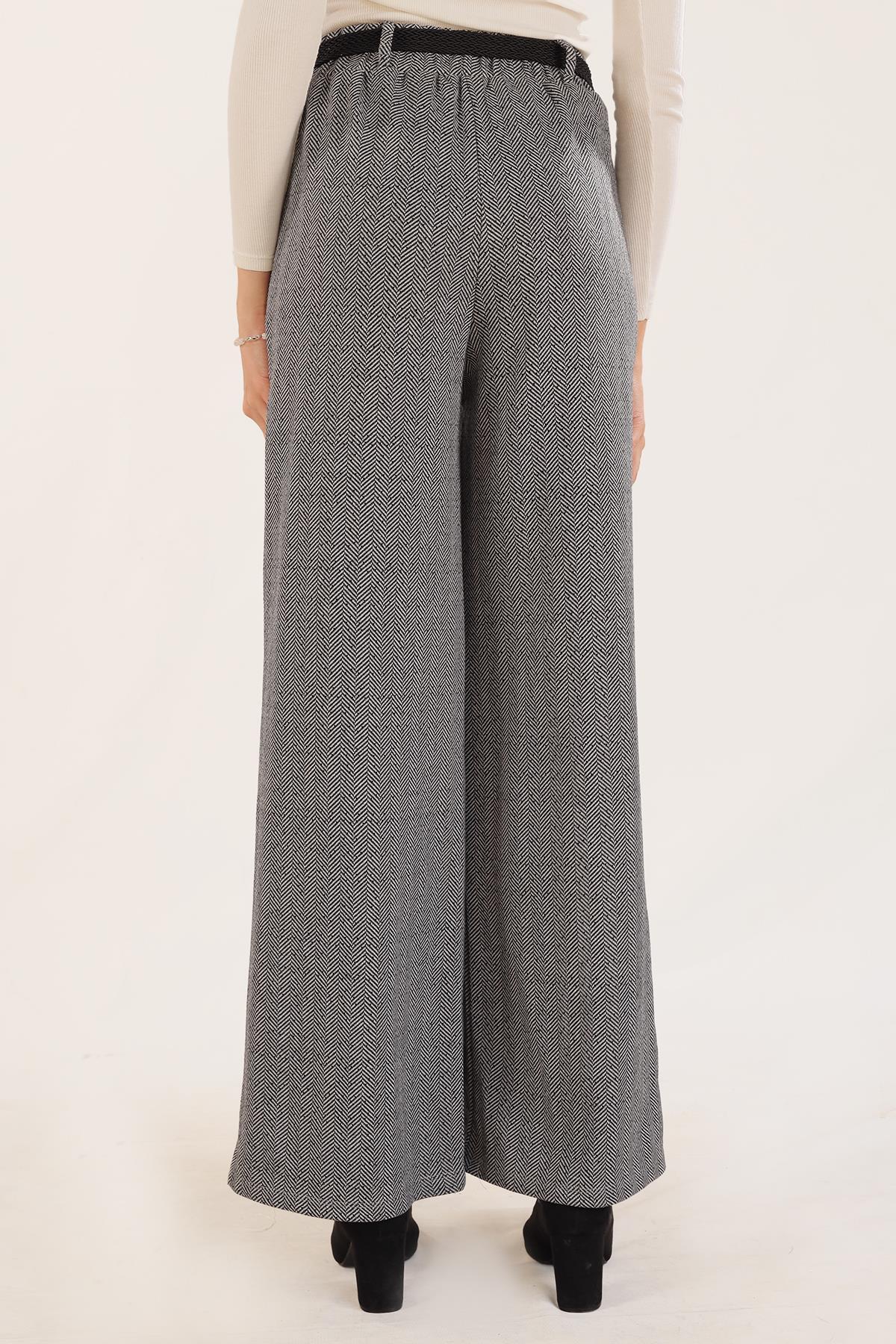 2929 Kemer Detay Bol Paça Pantolon Gri - 7