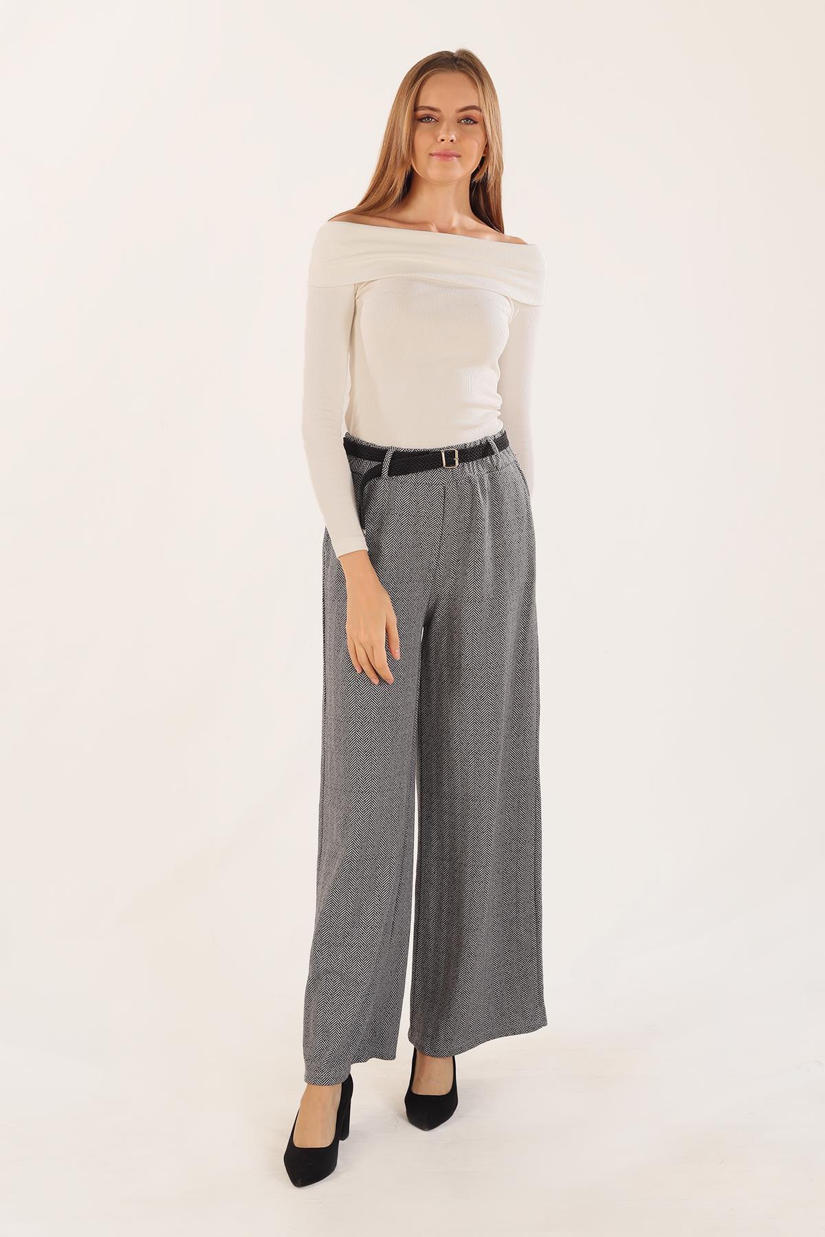 Gri Kemer Detay Bol Paça Pantolon 2929 - 1