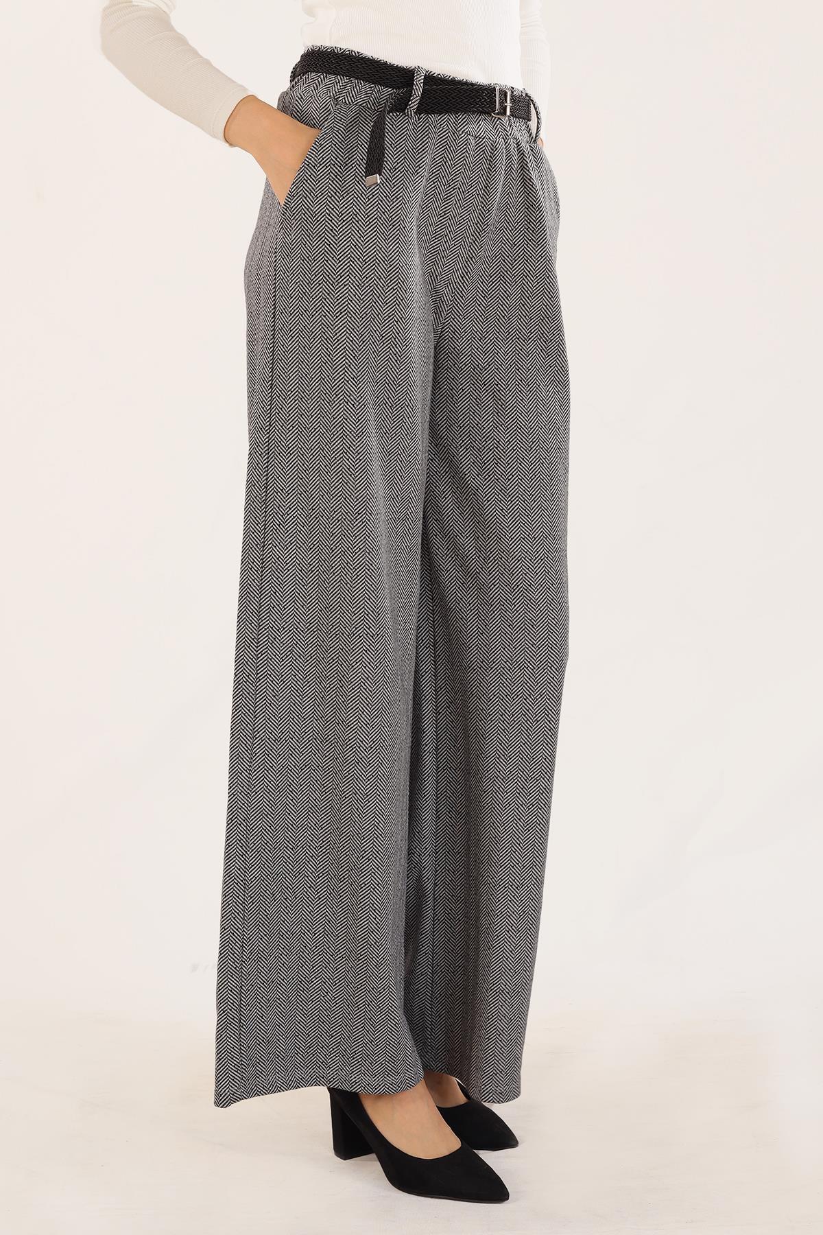 Gri Kemer Detay Bol Paça Pantolon 2929 - 3