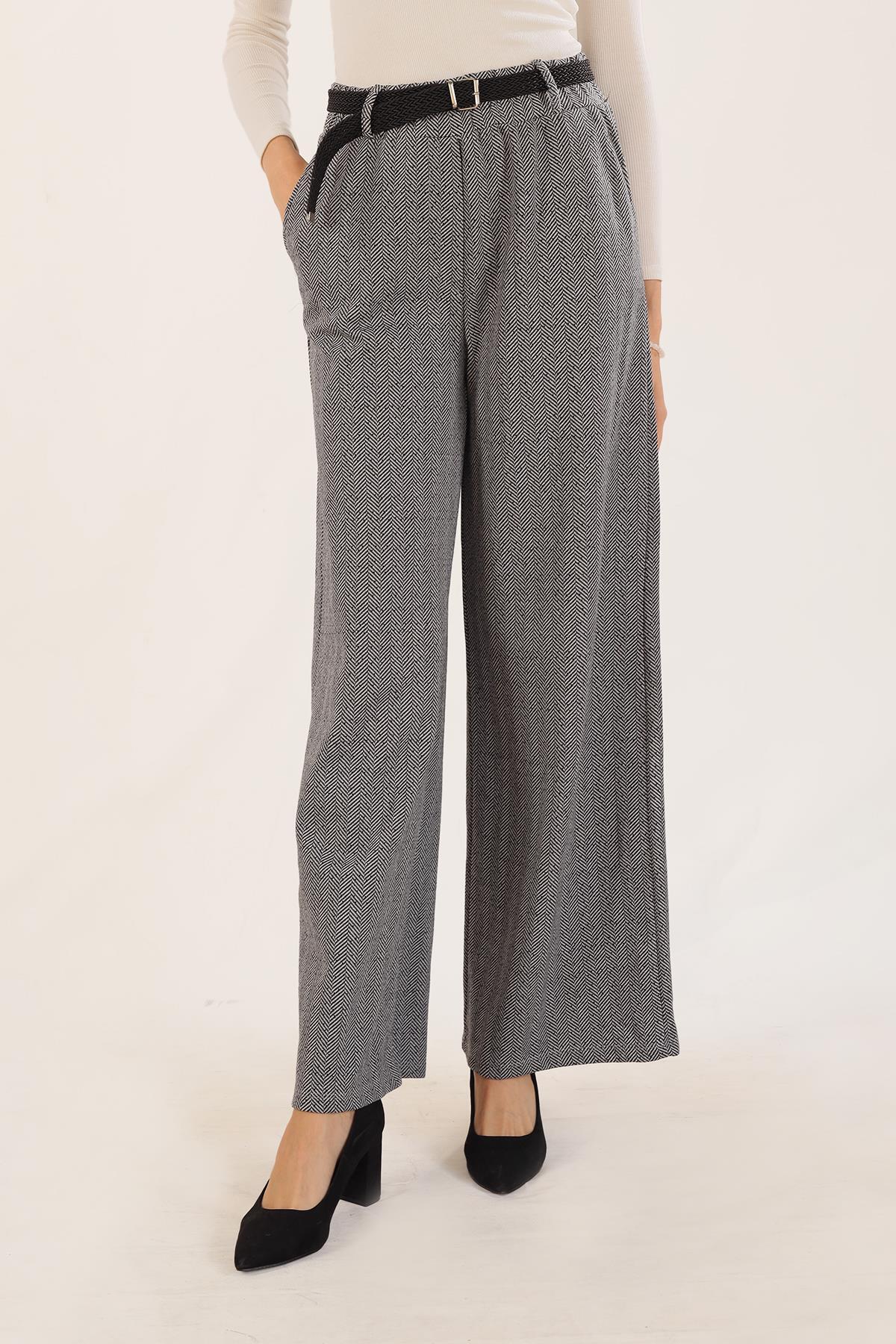 Gri Kemer Detay Bol Paça Pantolon 2929 - 4