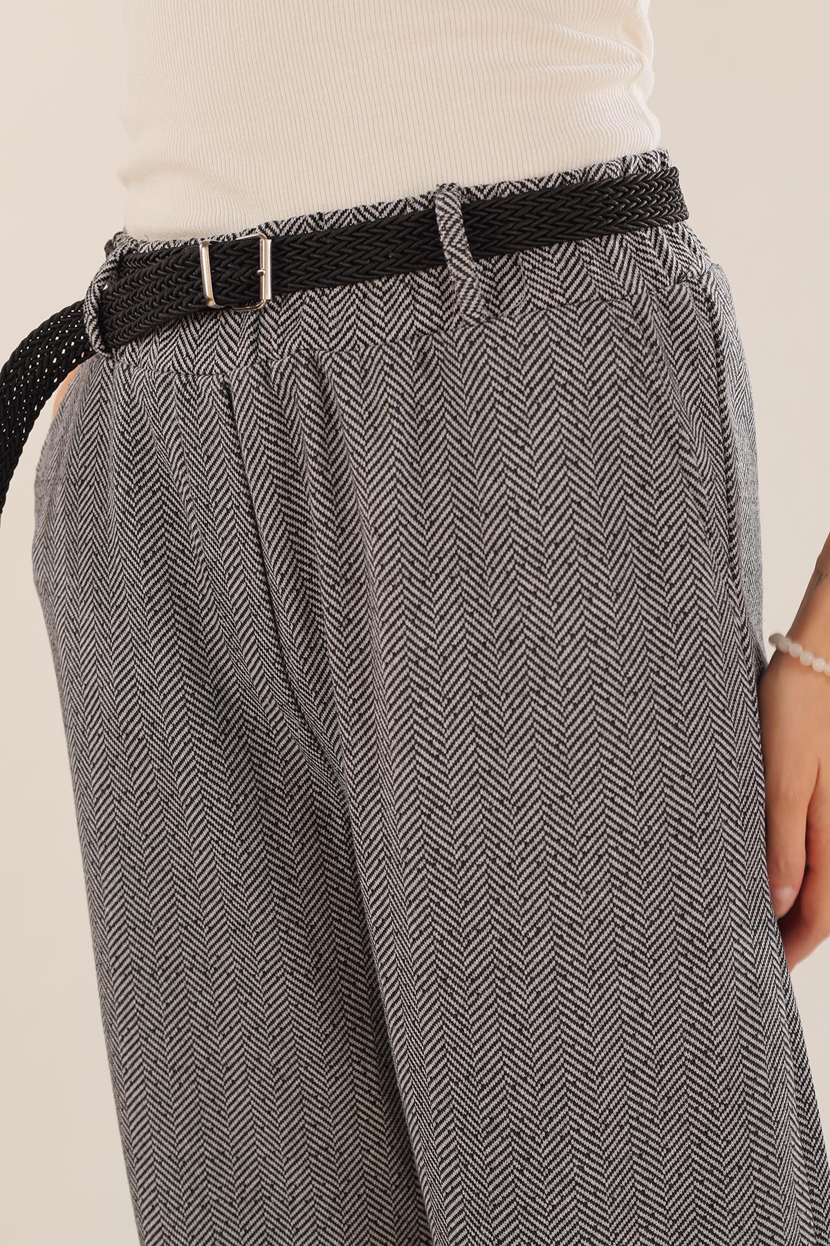 Gri Kemer Detay Bol Paça Pantolon 2929 - 5