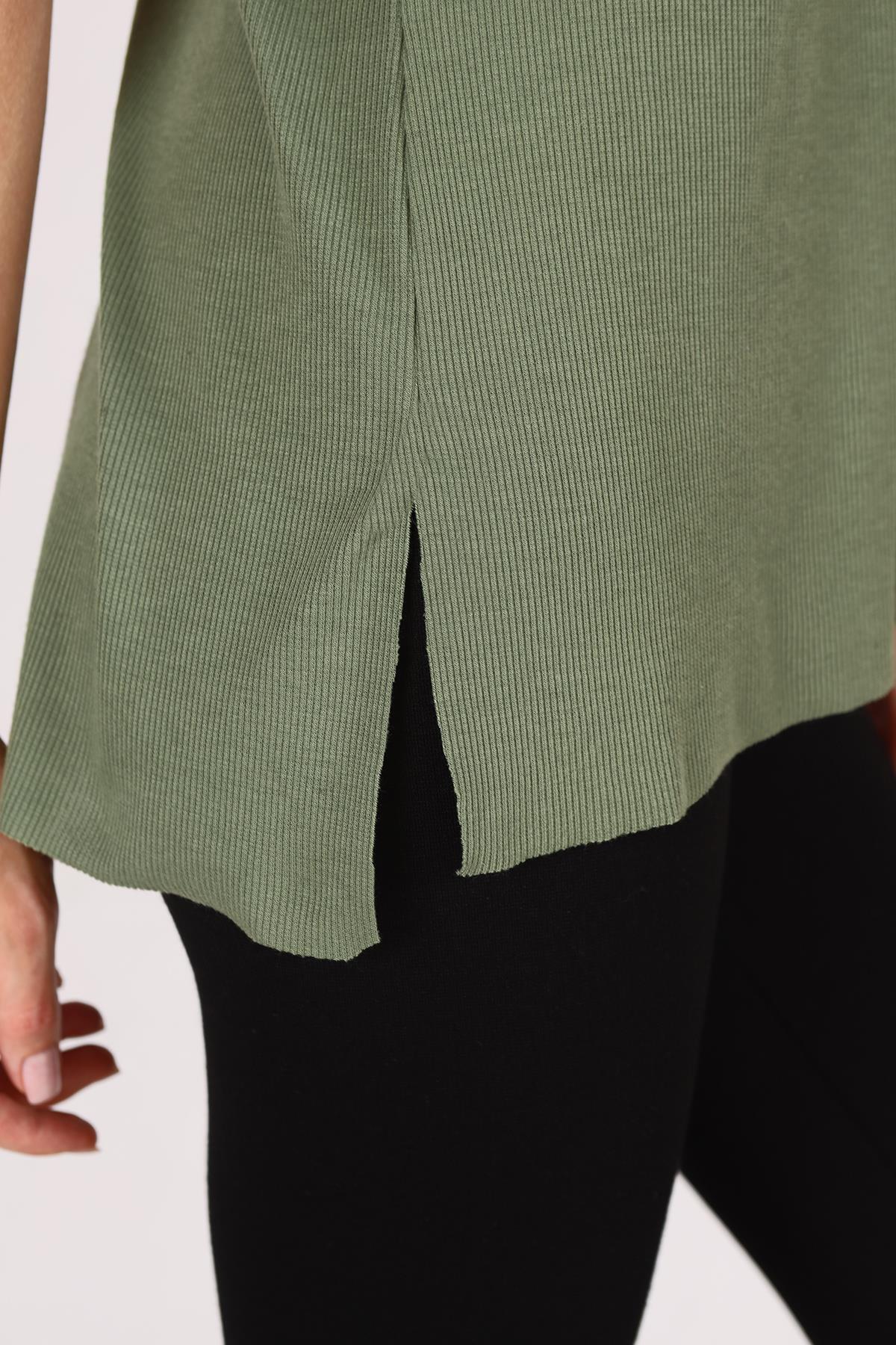 Haki V Yaka Kısa Kol Kaşkorse Tişört 2971 - 6