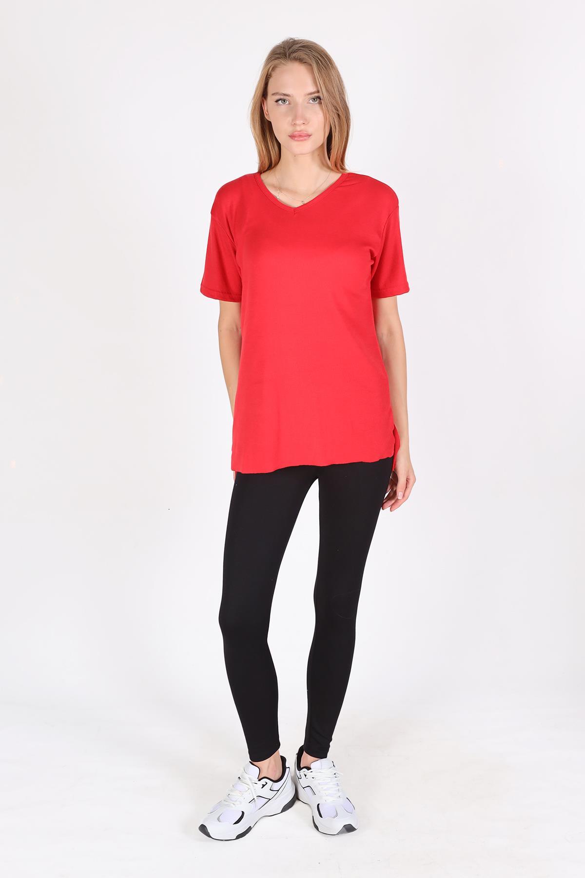 Kırmızı V Yaka Kısa Kol Kaşkorse Tişört 2971 - 2