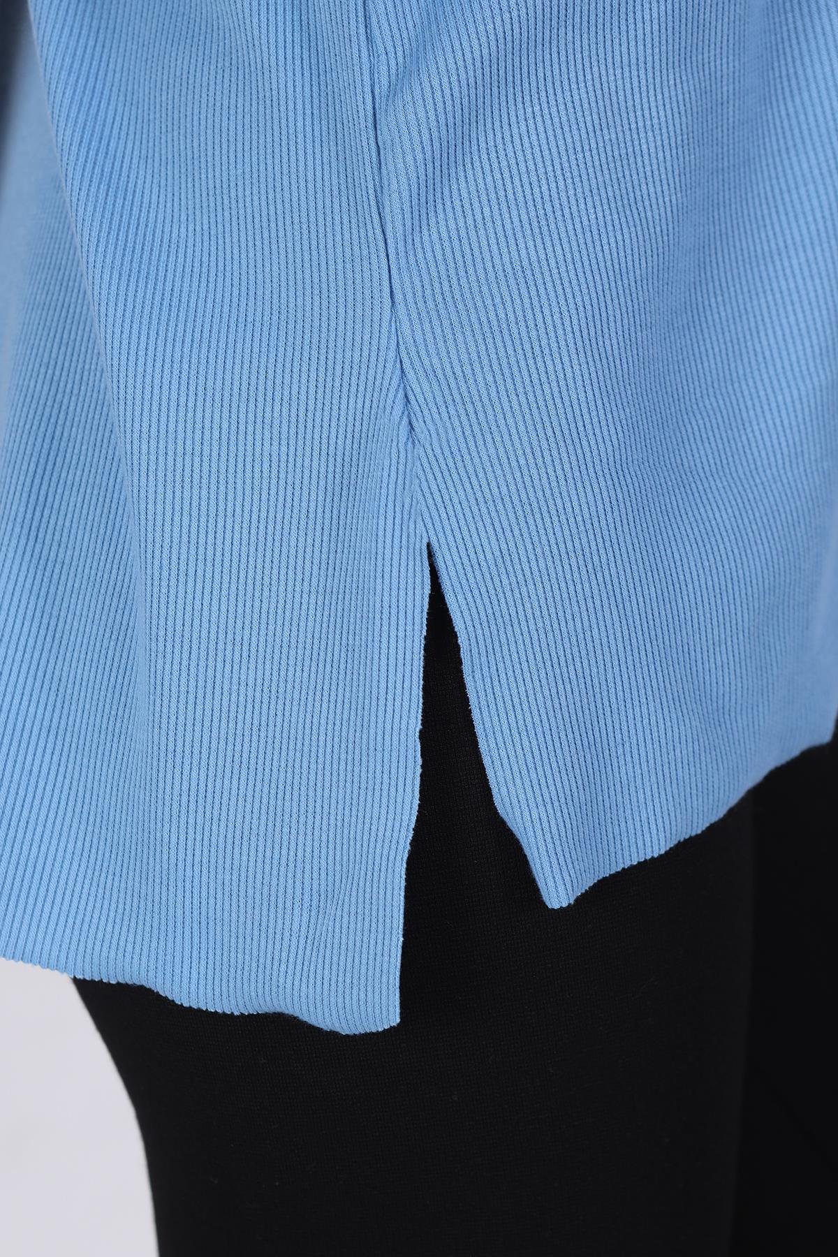 Mavi V Yaka Kısa Kol Kaşkorse Tişört 2971 - 5