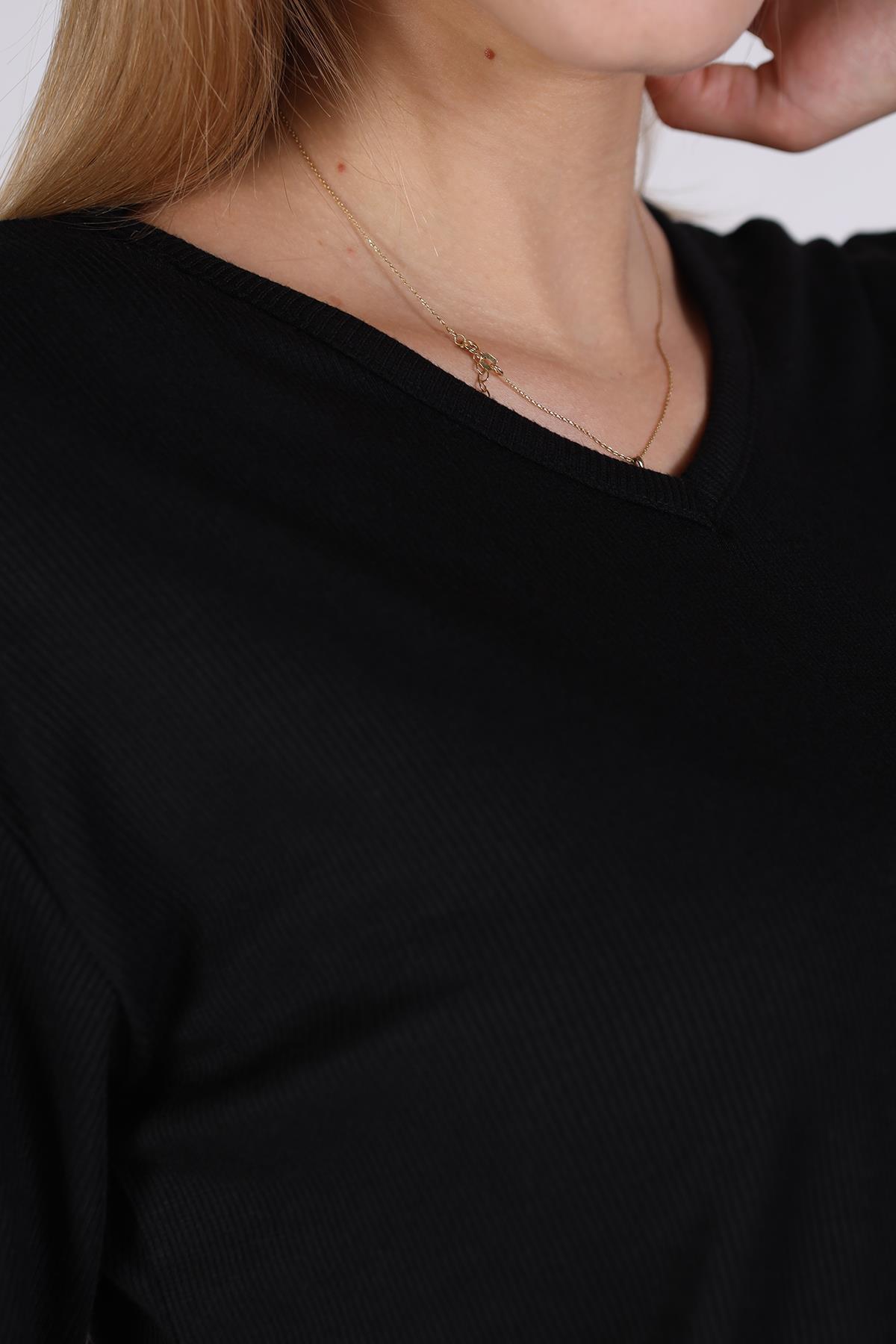 Siyah V Yaka Kısa Kol Kaşkorse Tişört 2971 - 4