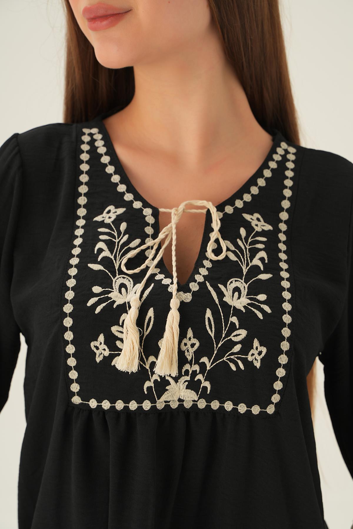 2974 Kol Püskül Detay Bluz Siyah - 3