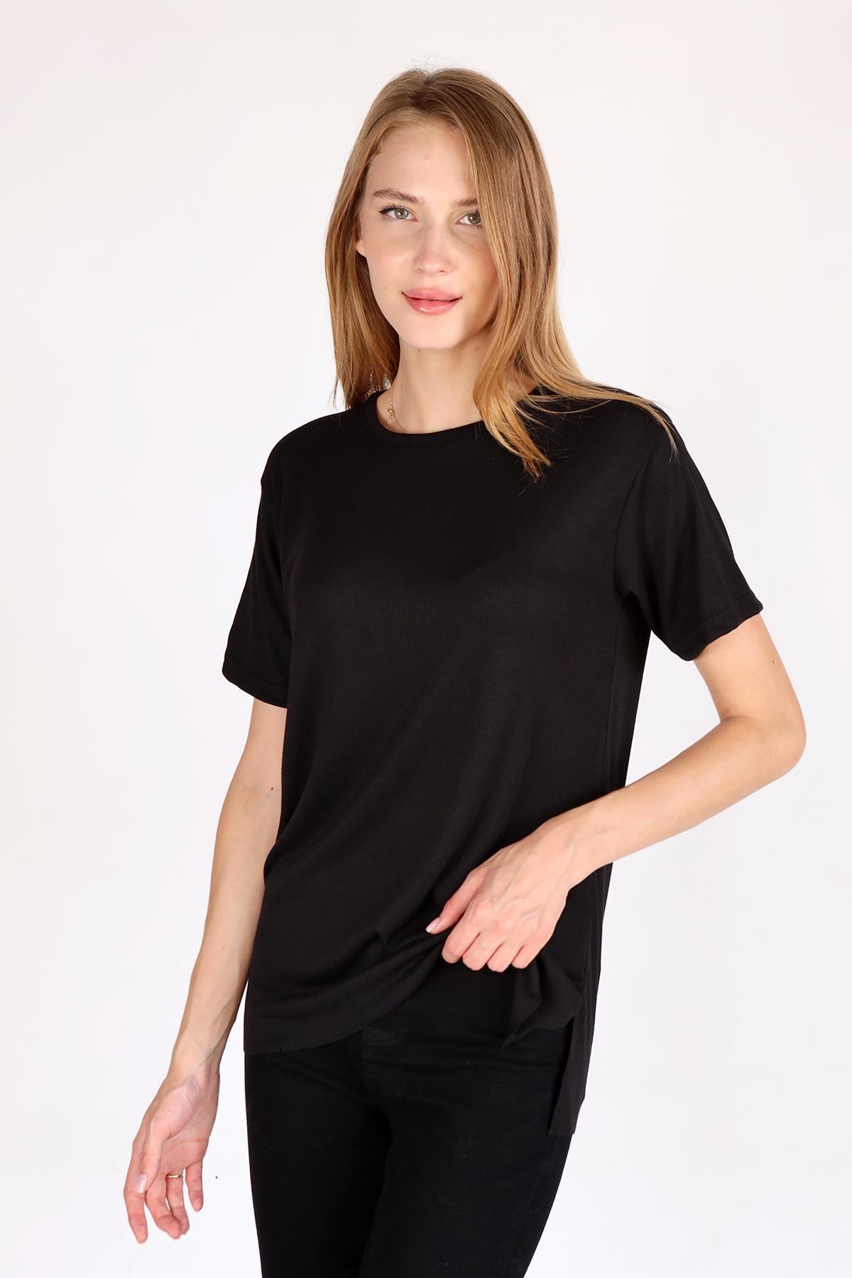 Siyah Bisiklet Yaka Kaşkorse Tişört 2991 - 3