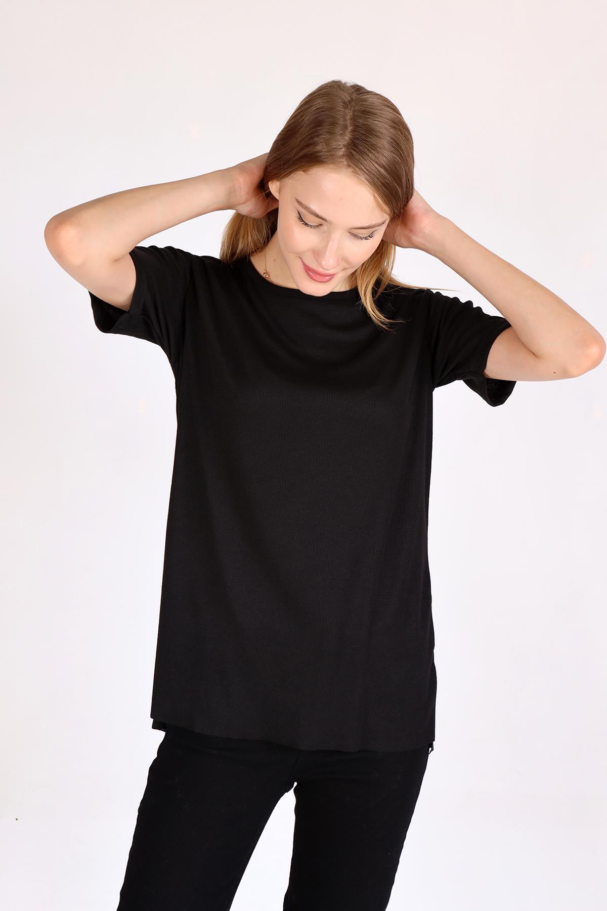 Siyah Bisiklet Yaka Kaşkorse Tişört 2991 - 7