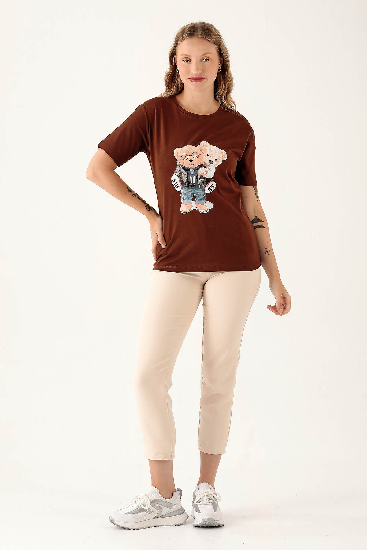 300 Bts Baskı Tişört Acı Kahve - 4