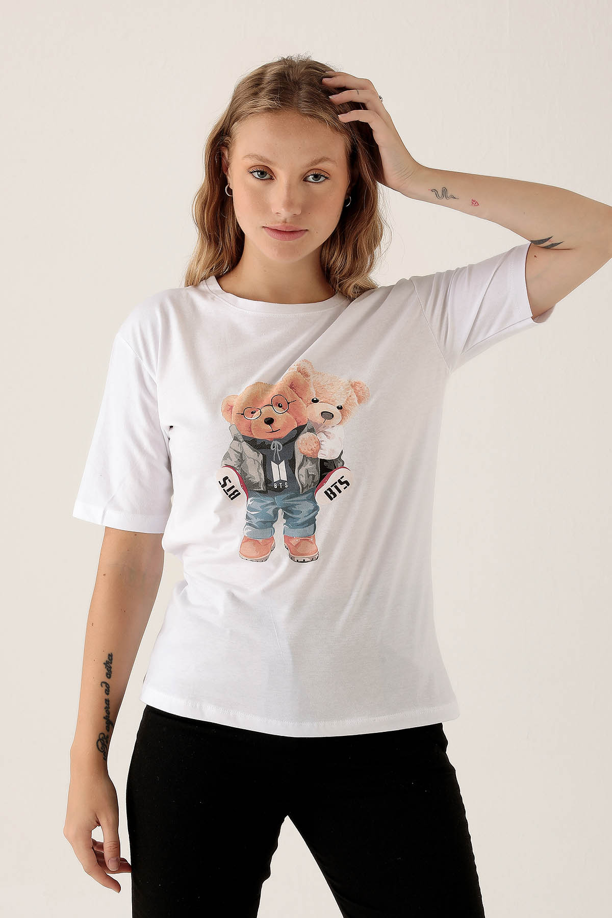 Beyaz Bts Baskı Tişört 300 