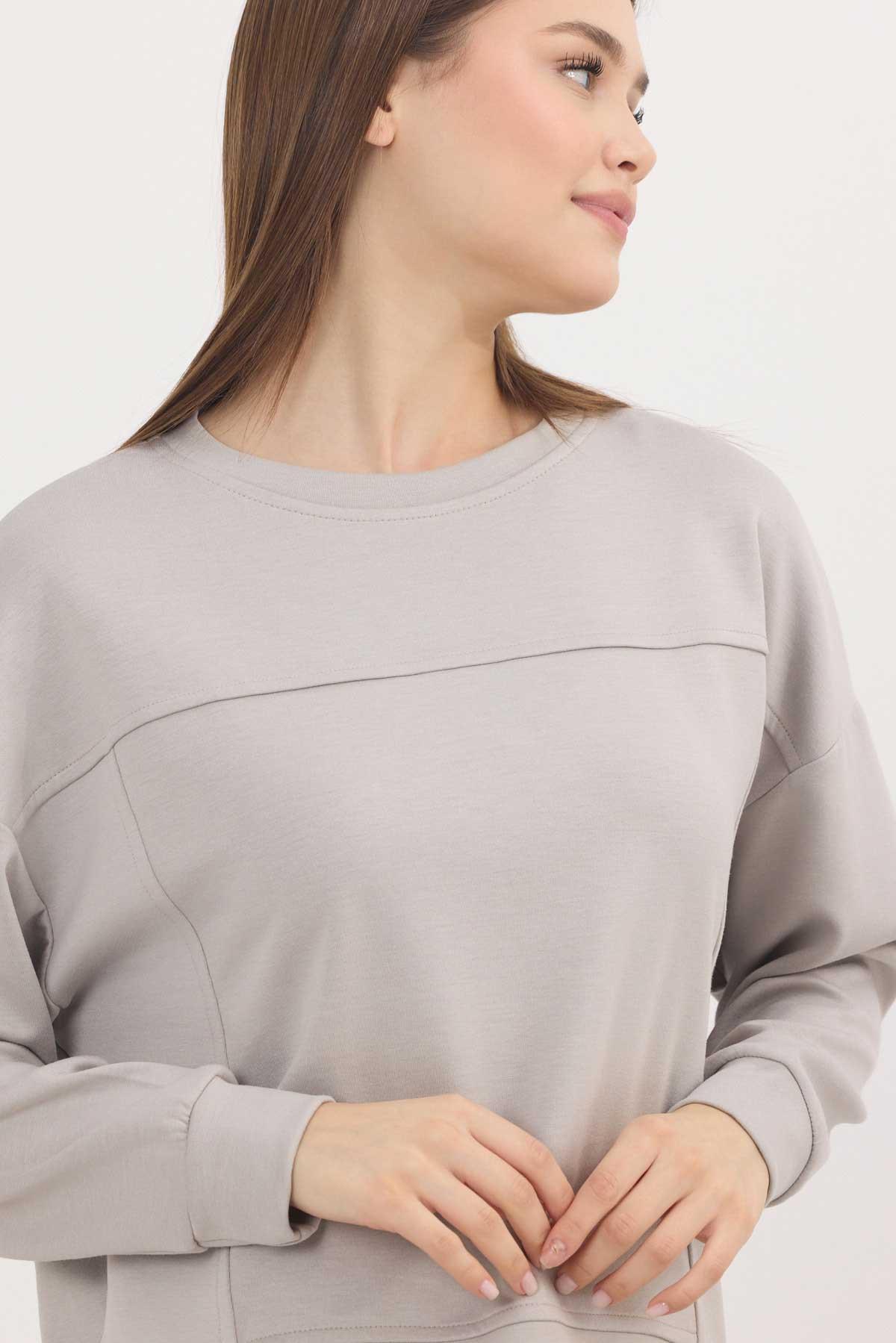 Açık Gri Bisiklet Yaka Parçalı Oysho Sweat 3000 - 5