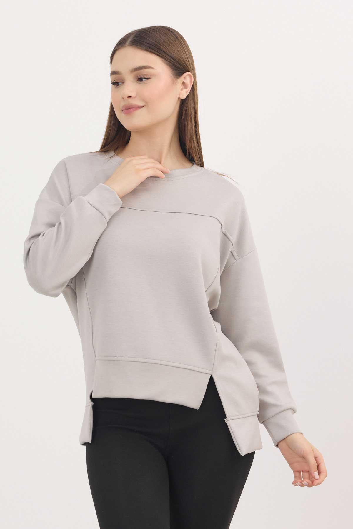 Açık Gri Bisiklet Yaka Parçalı Oysho Sweat 3000 - 8