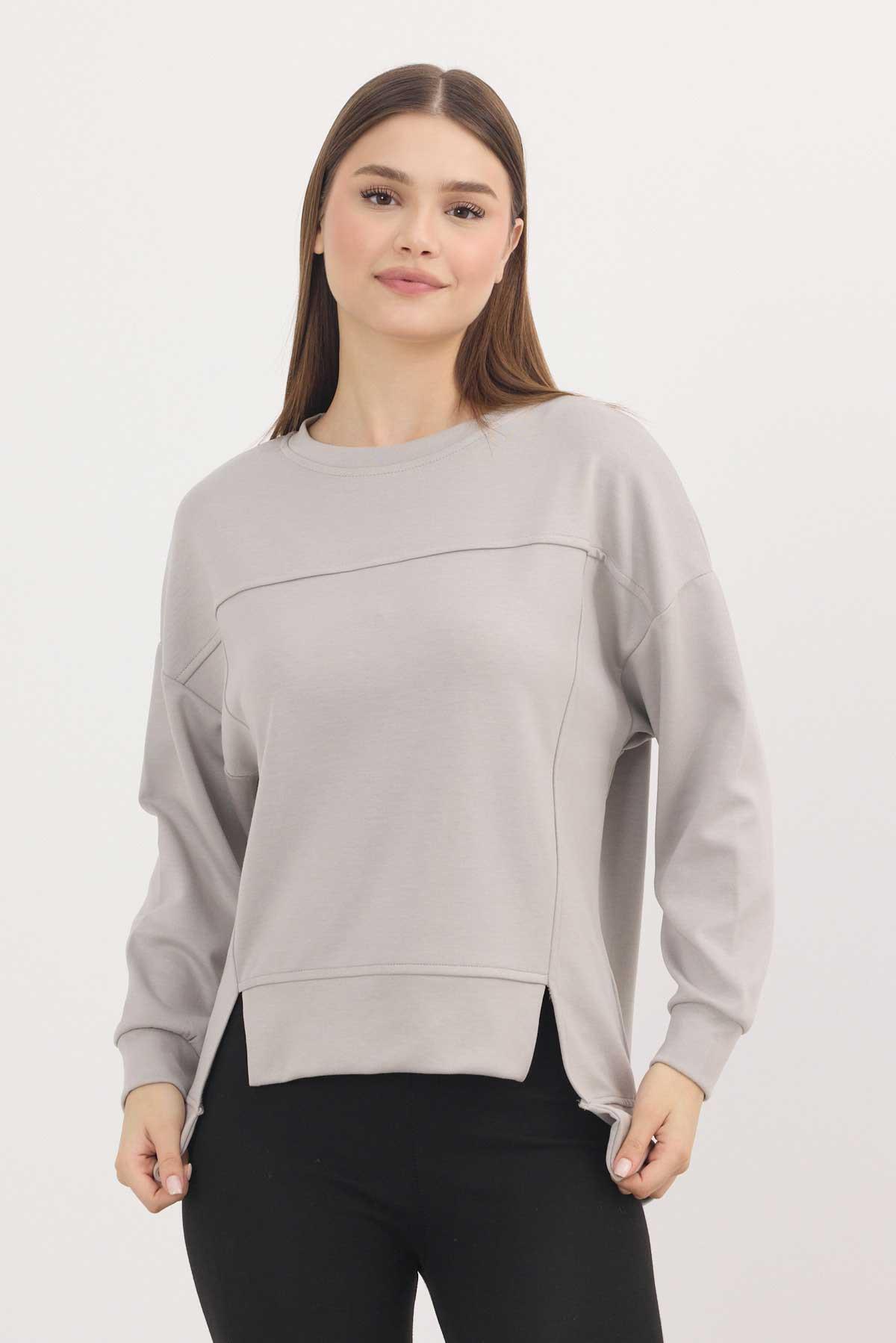 3000 Bisiklet Yaka Parçalı Sweat Açık Gri - RAYS