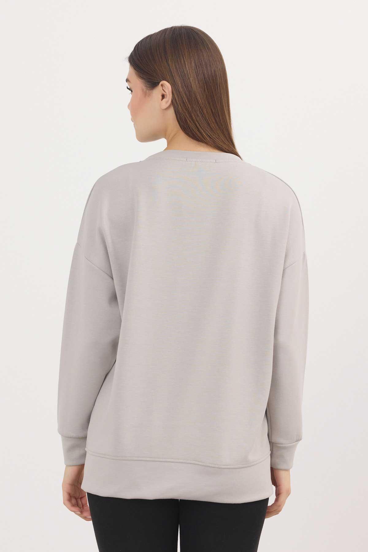 Açık Gri Bisiklet Yaka Parçalı Sweat 3000 - 6