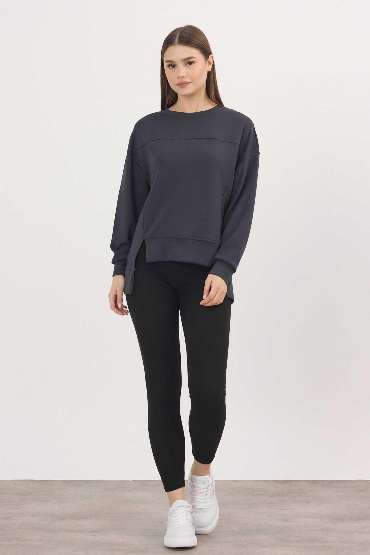 3000 Bisiklet Yaka Parçalı Sweat Antrasit - RAYS