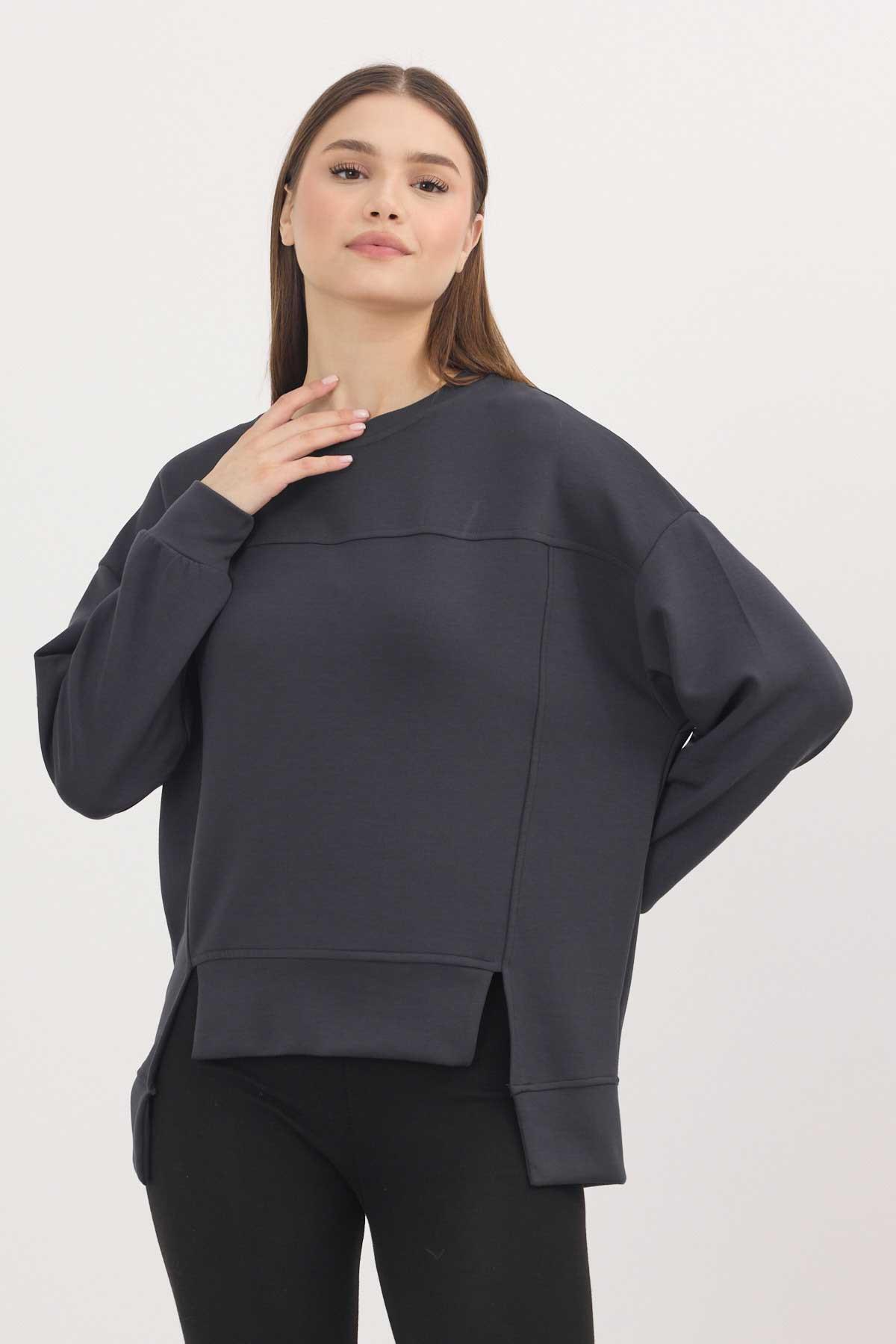 3000 Bisiklet Yaka Parçalı Sweat Antrasit - RAYS