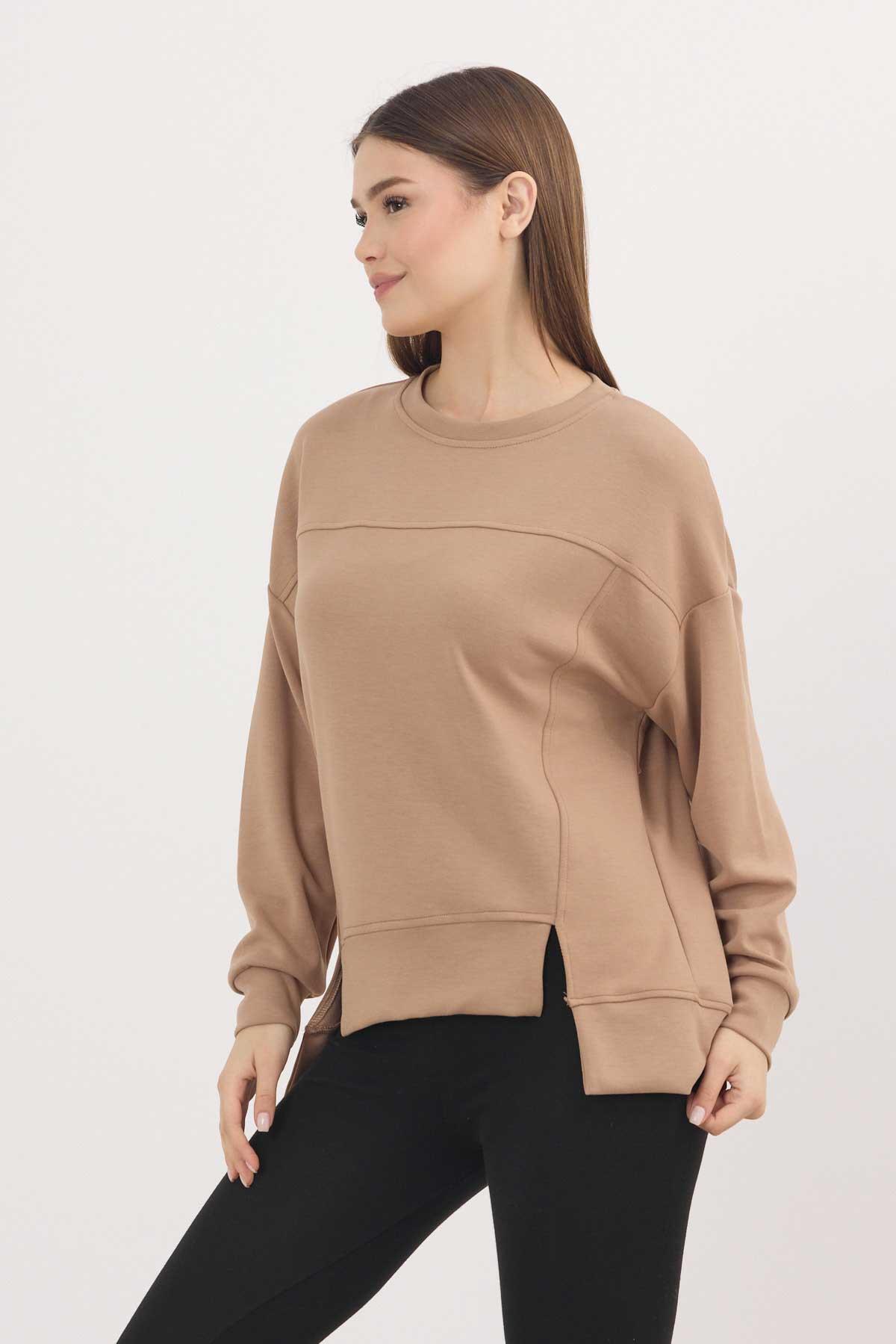 3000 Bisiklet Yaka Parçalı Sweat Camel - 8