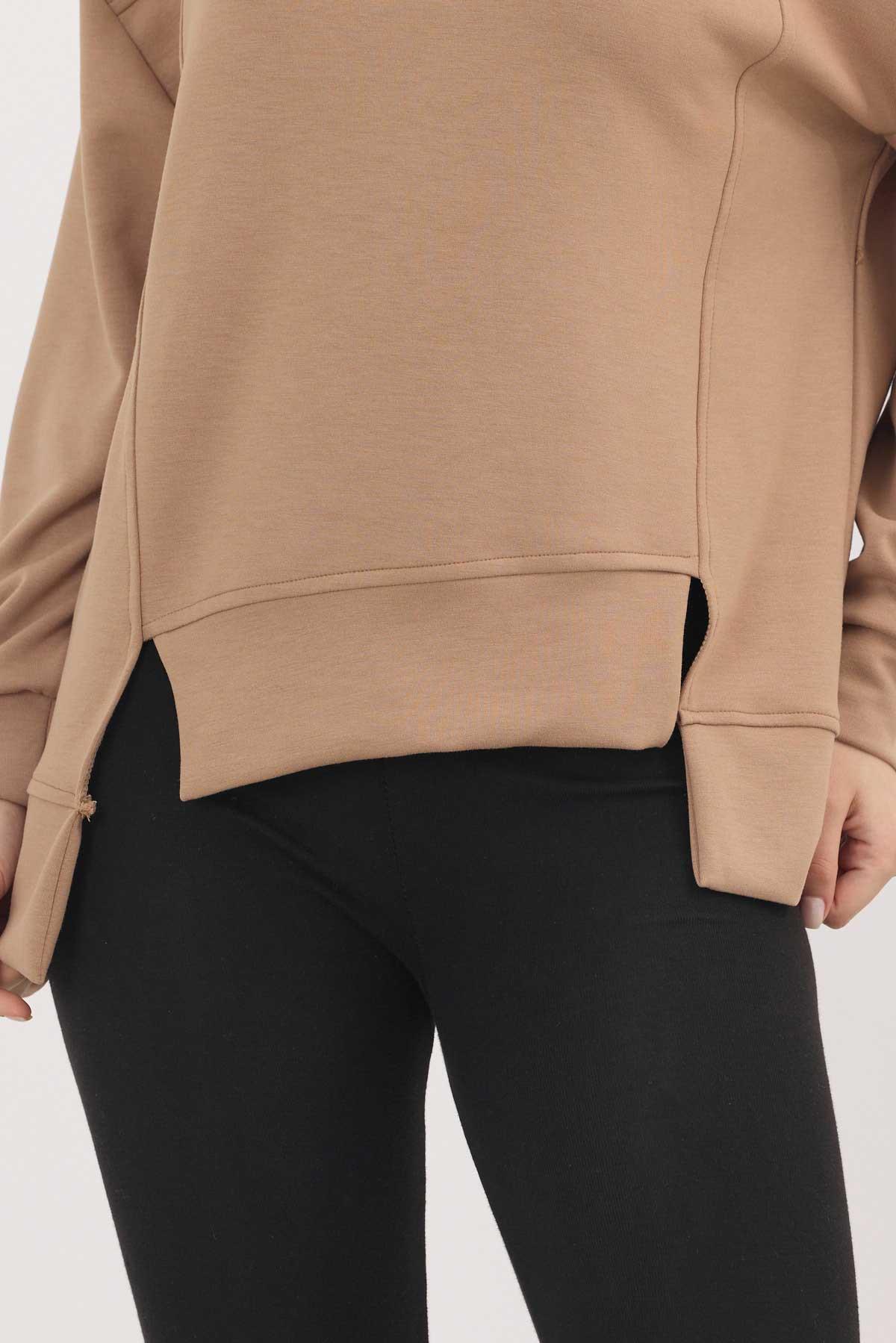 3000 Bisiklet Yaka Parçalı Sweat Camel - 4