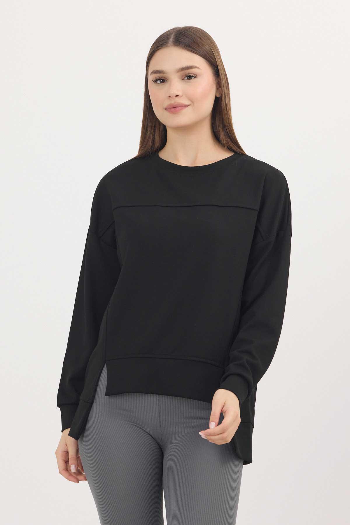 3000 Bisiklet Yaka Parçalı Sweat Siyah 