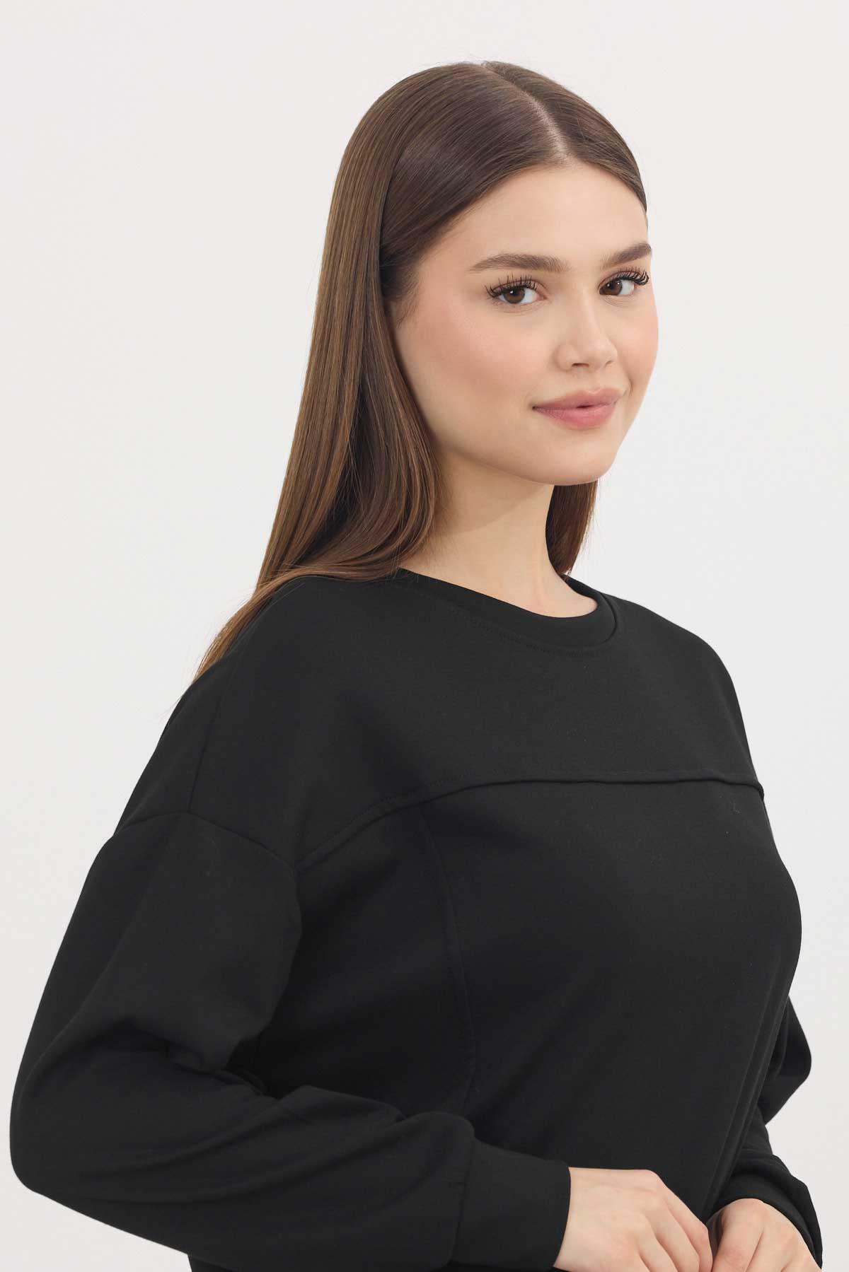 3000 Bisiklet Yaka Parçalı Sweat Siyah - 5