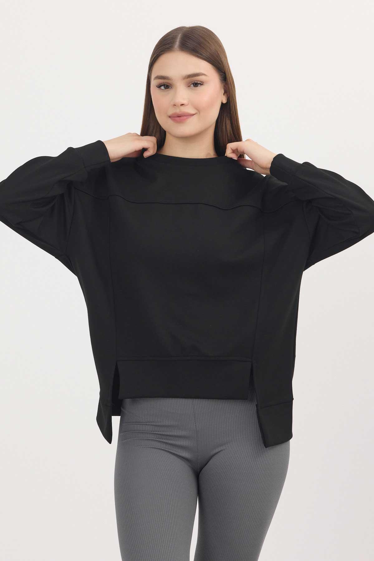 Siyah Bisiklet Yaka Parçalı Oysho Sweat 3000 - 3