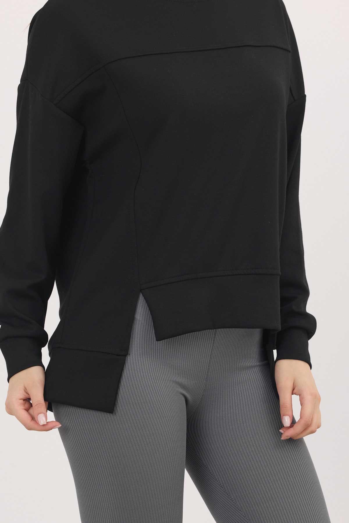 Siyah Bisiklet Yaka Parçalı Oysho Sweat 3000 - 4