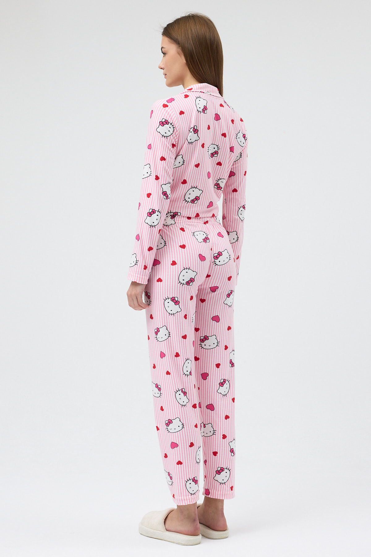 Pembe Desenli Düğmeli Kadın Pijama Takımı 3000 - 5