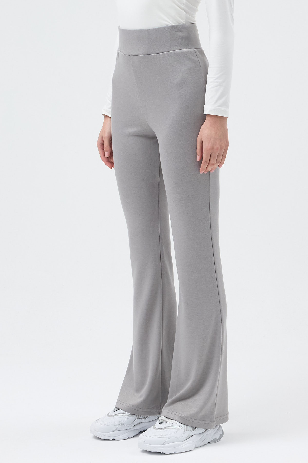 Gri Geniş Paça Yüksek Bel Lastikli Kadın Eşofman Altı 30005 - 3