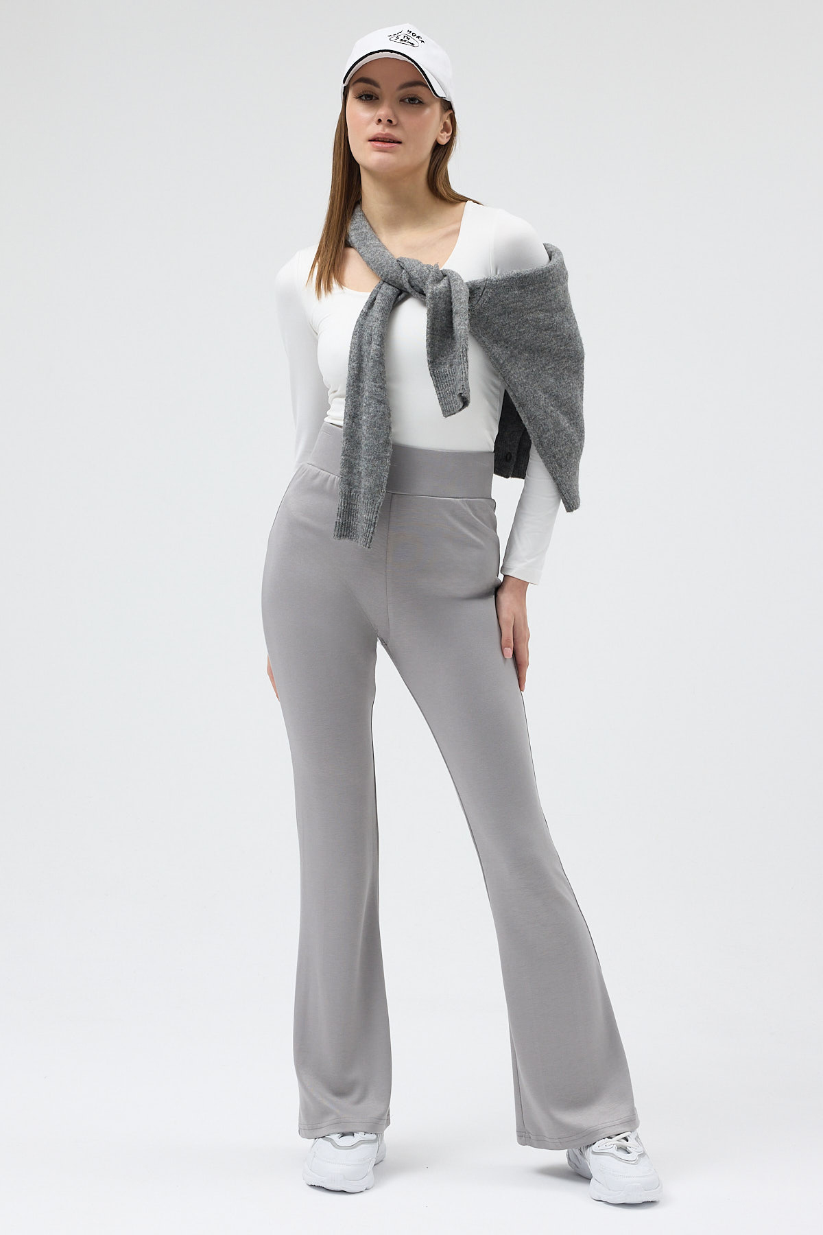 Gri Geniş Paça Yüksek Bel Lastikli Kadın Eşofman Altı 30005 - 6